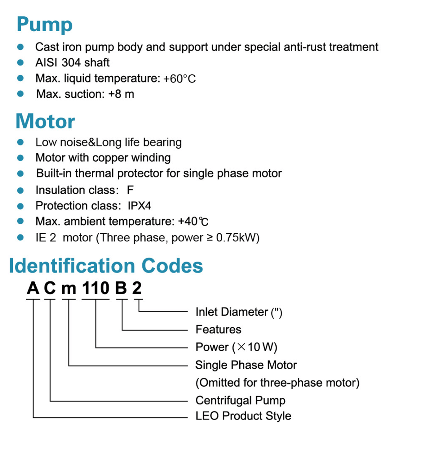 Centrifugal Pump Features - ACm110B2