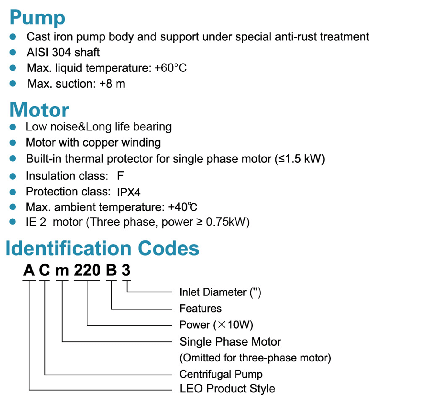 Centrifugal Pump Features - ACm220B3