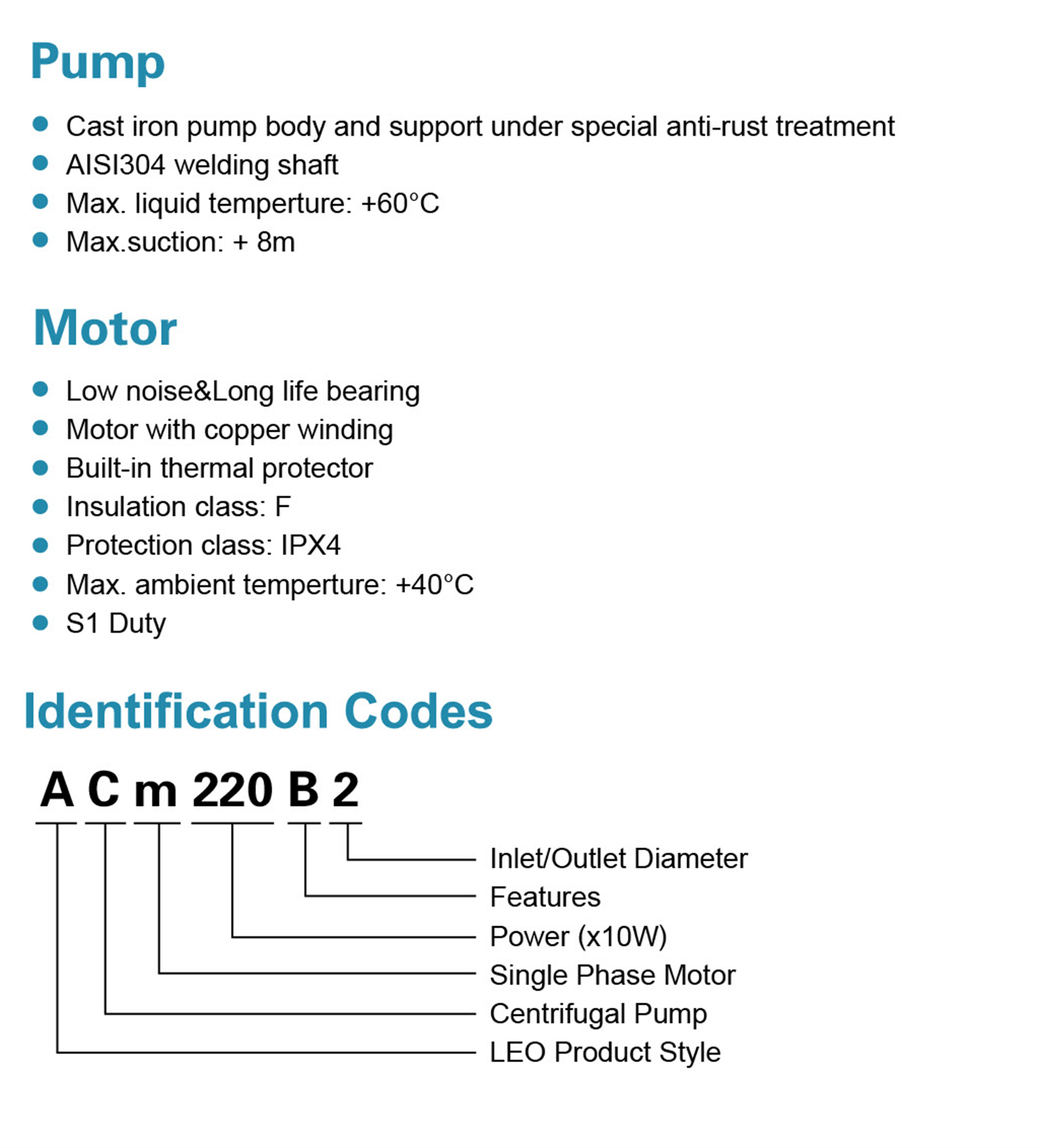 Centrifugal Pump Features - ACm220B2