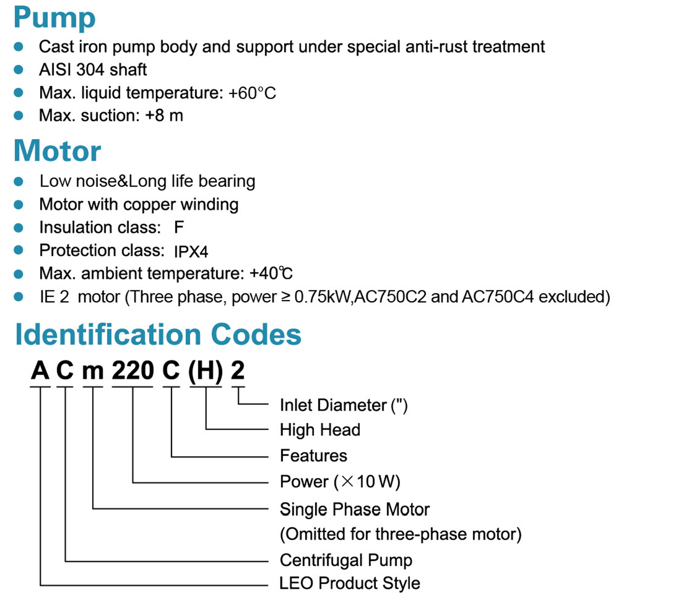 Centrifugal Pump Features - ACm220C(H)2