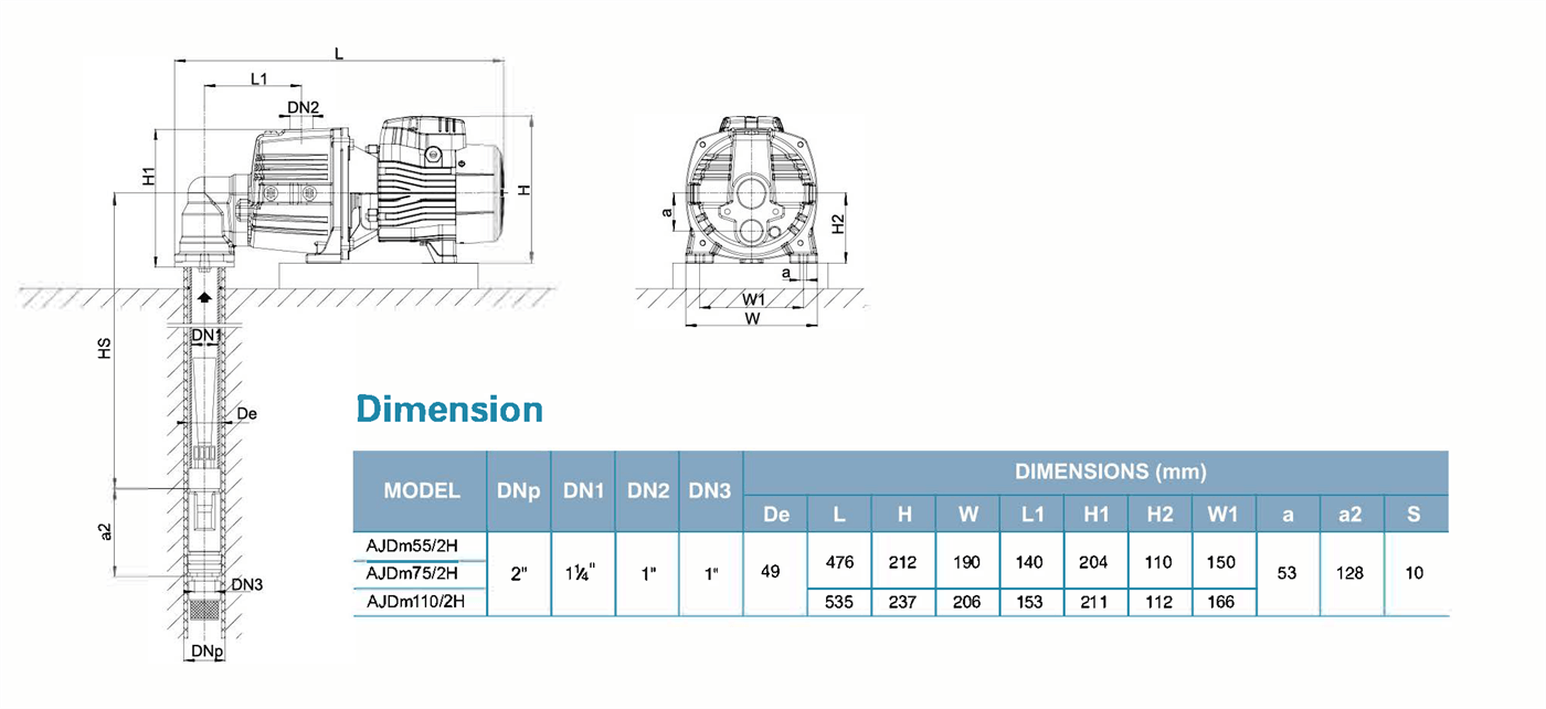 Jet Pump for Deep Wells Specifications 1- AJDm55 2H - LEO PUMP