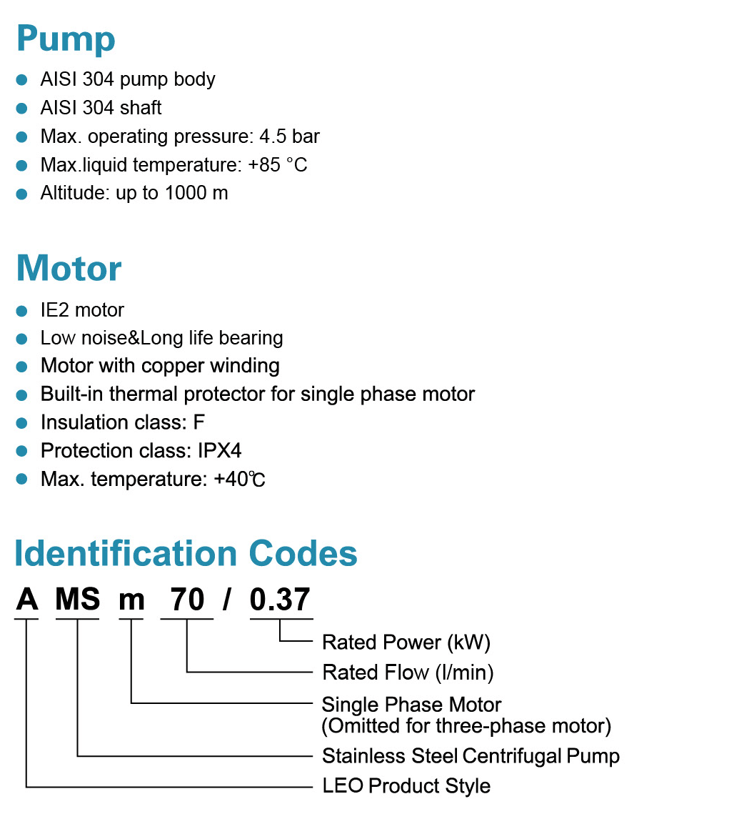 Stainless Steel Centrifugal Pump Features - AMSm - LEO PUMP