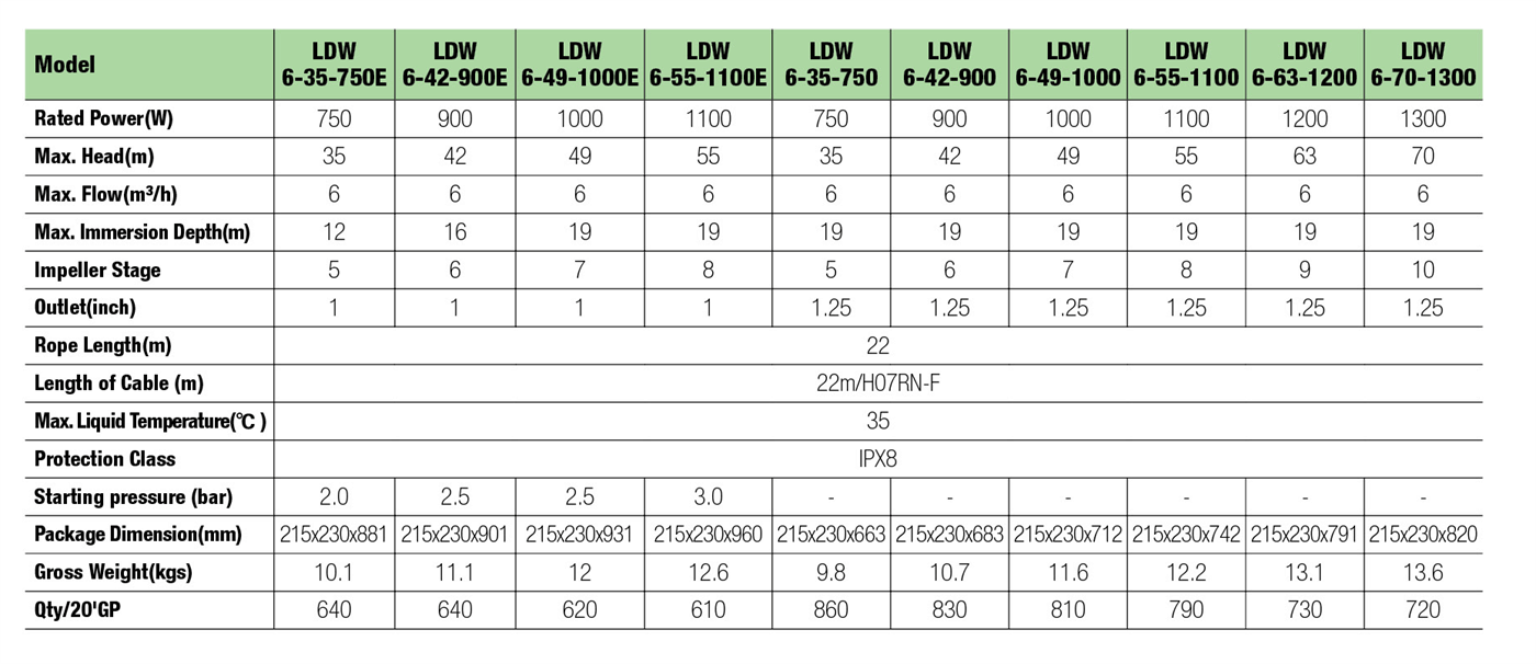 Intelligent Deep Well Pump Specifictaions - LDW