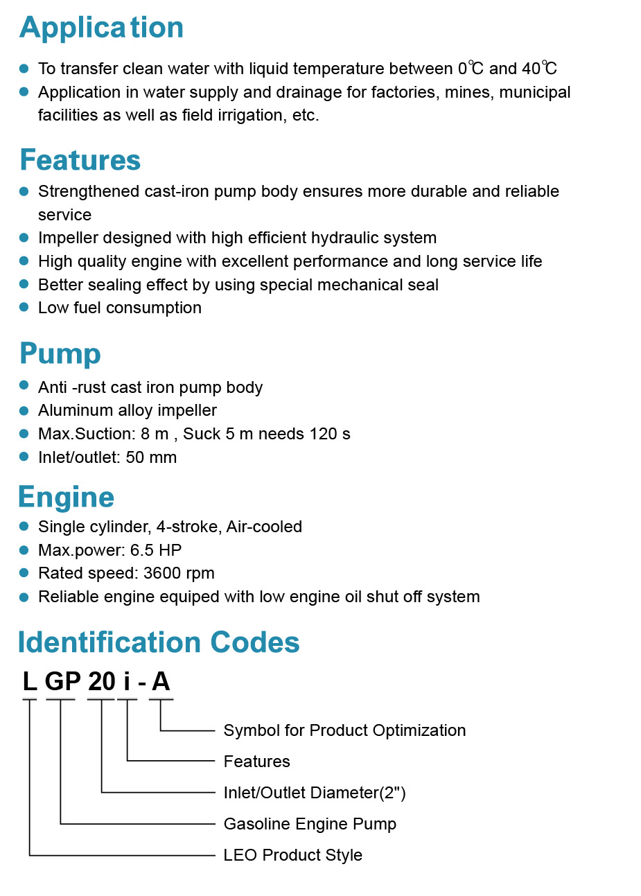 Gasoline Cast Iron Centrifugal Pump Highlights - LGP