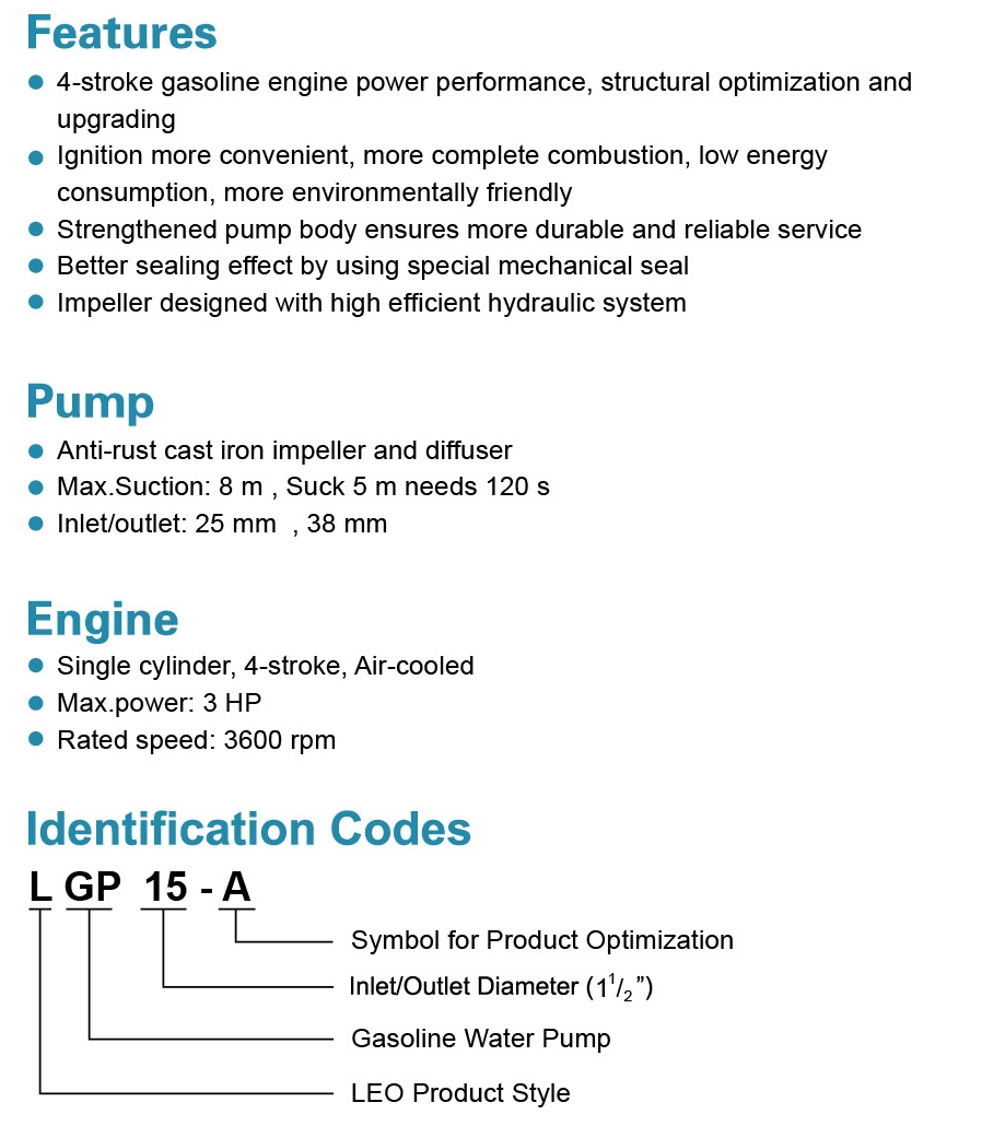 Gasoline Water Pump Highlights