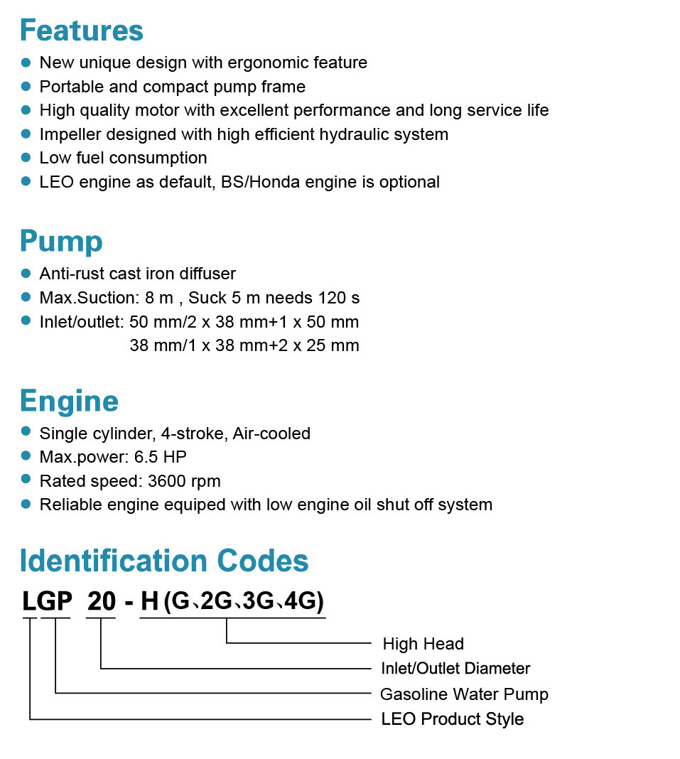 Gasoline Water Pump Features