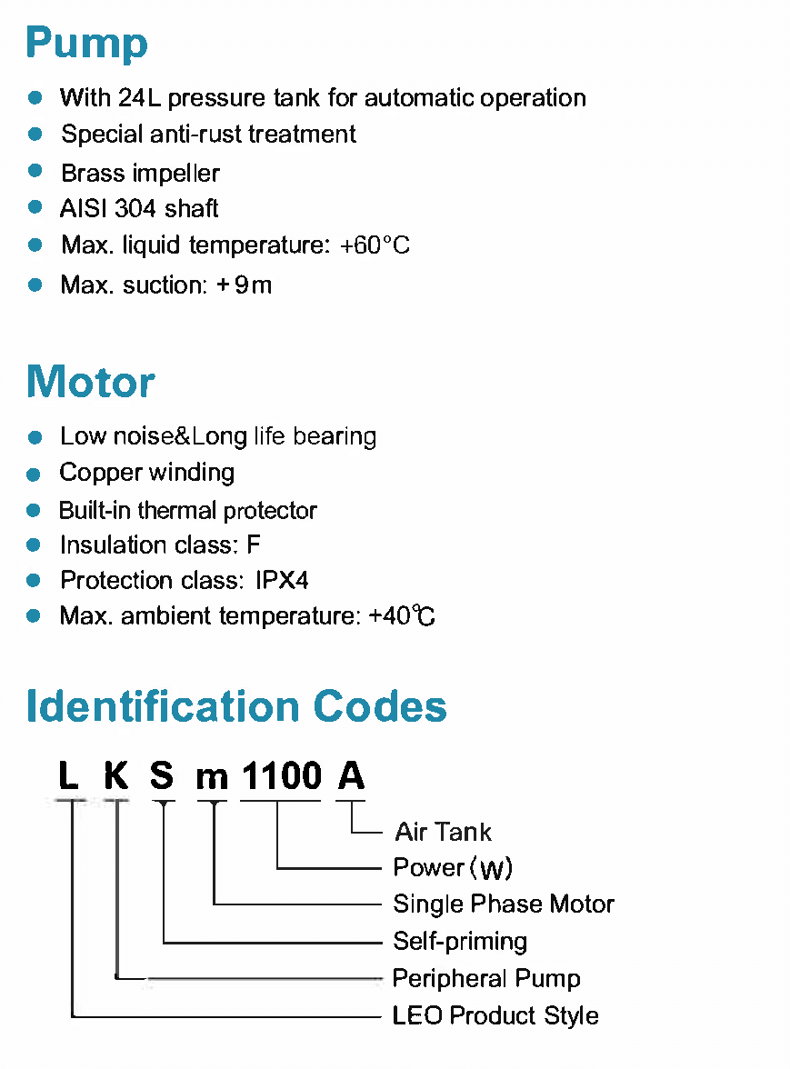 Self-priming Peripheral Pump with Air Tank (24L) Features