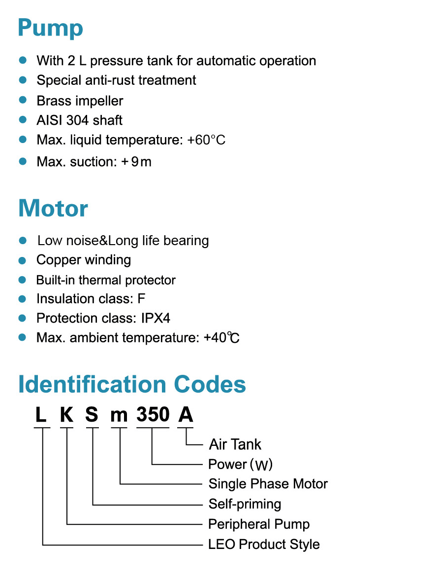 Self-priming Peripheral Pump with Air Tank (2L) Features