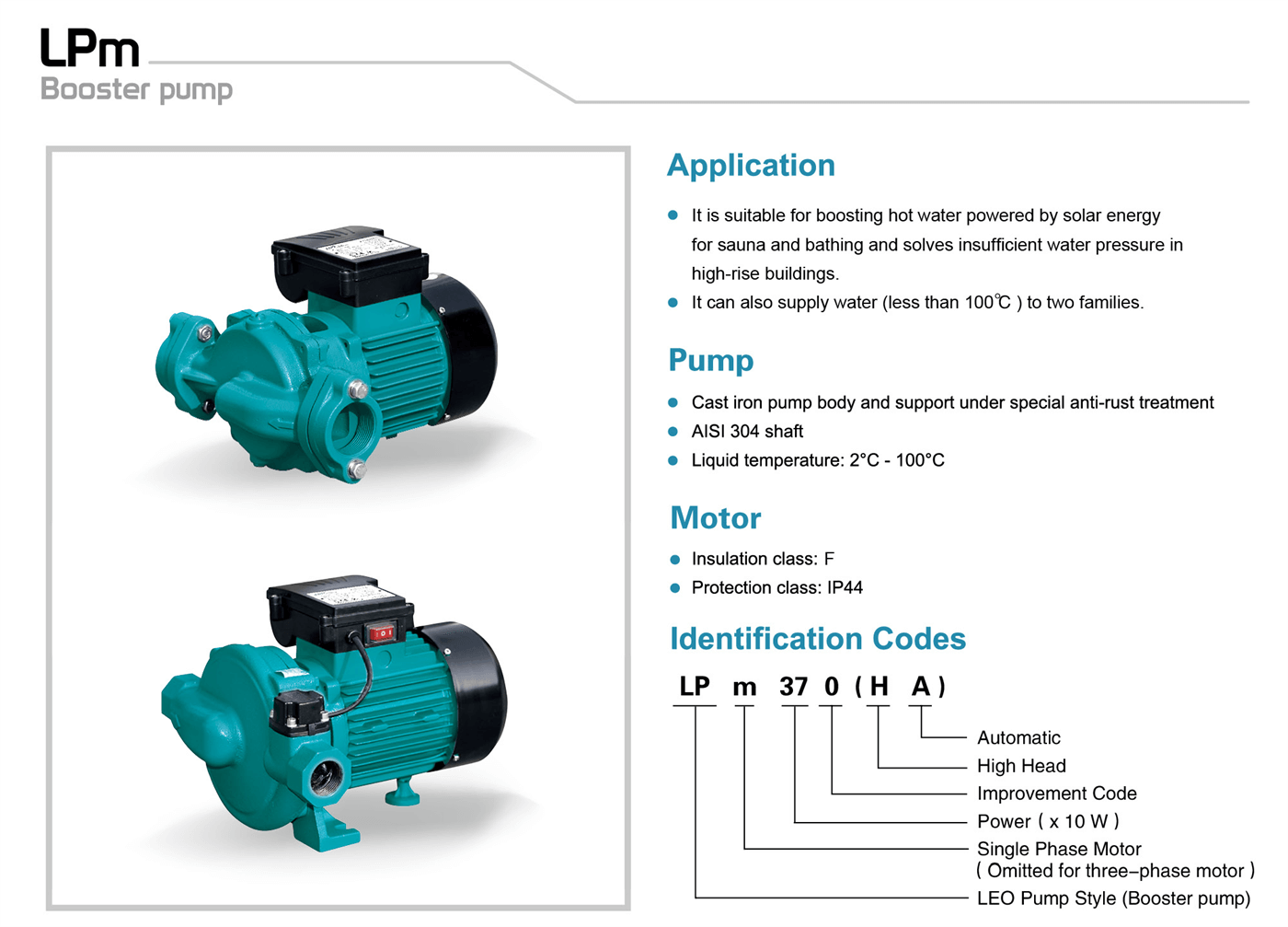 Booster Pump Features - LPm - LEO PUMP