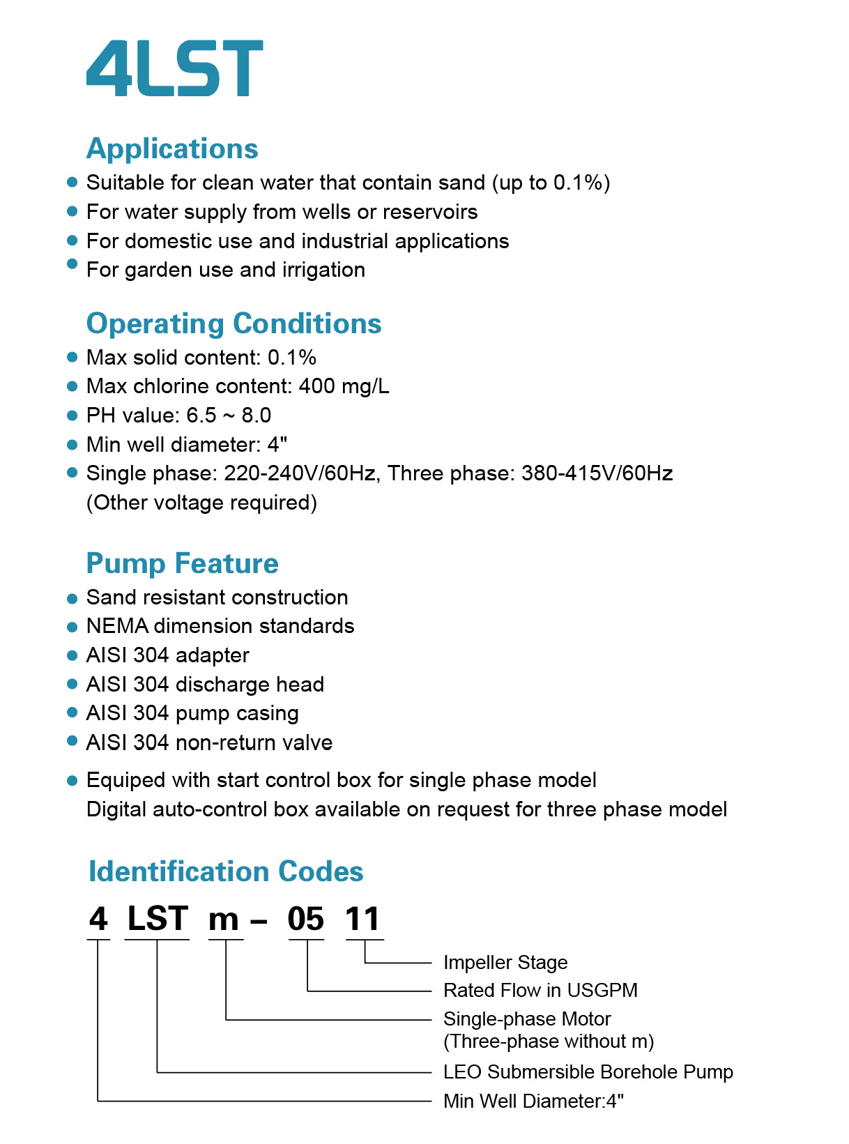 Deep Well Submersible Pump Highlights - 4LSTm0511 - LEO PUMP