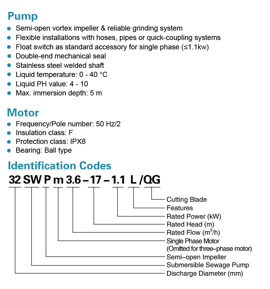 Submersible Sewage Pump Features - SWP - LEO PUMP