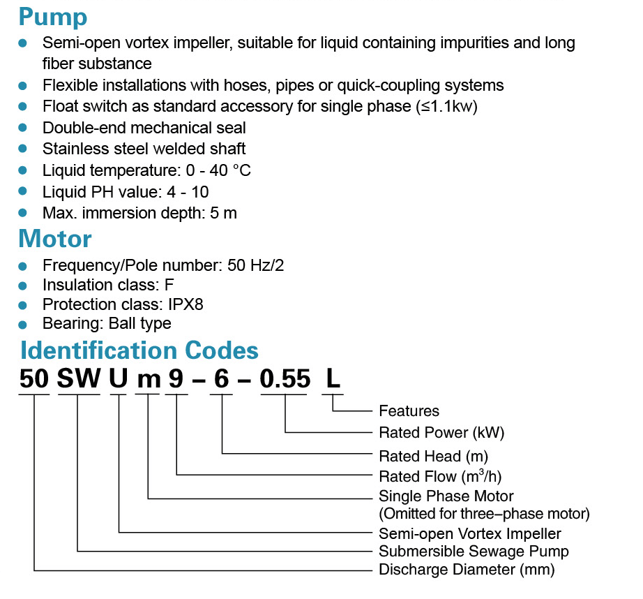 Submersible Sewage Pump Features - SWU - LEO PUMP