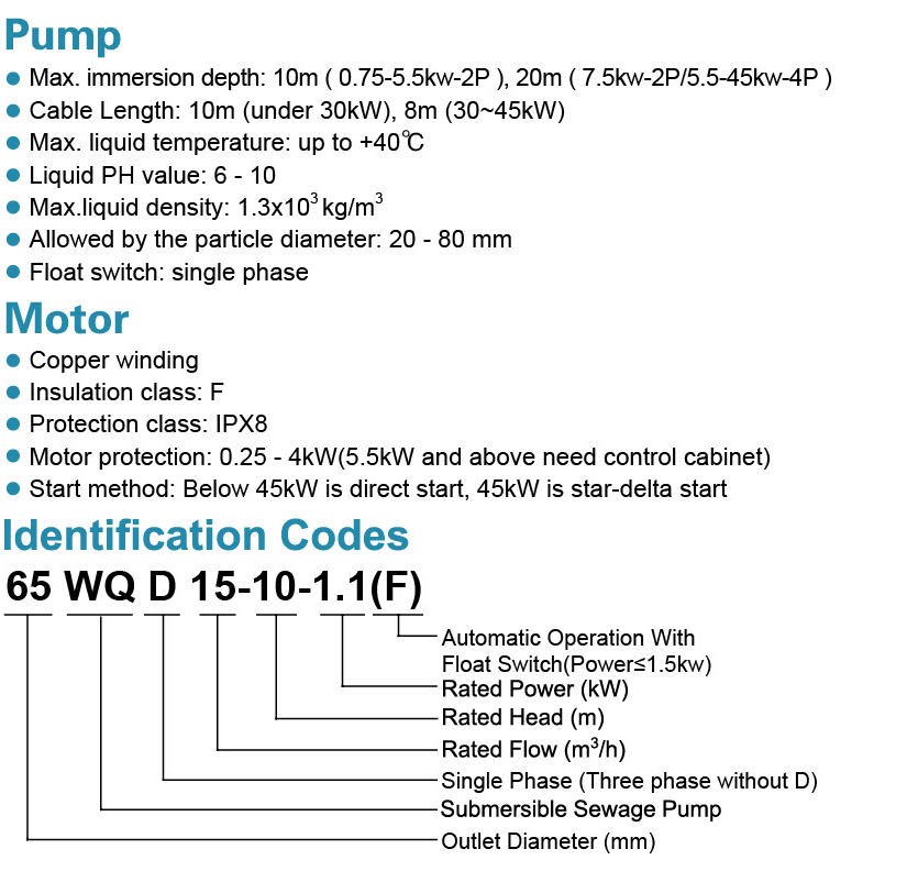 Submersible Sewage Pump Features - WQ - LEO PUMP