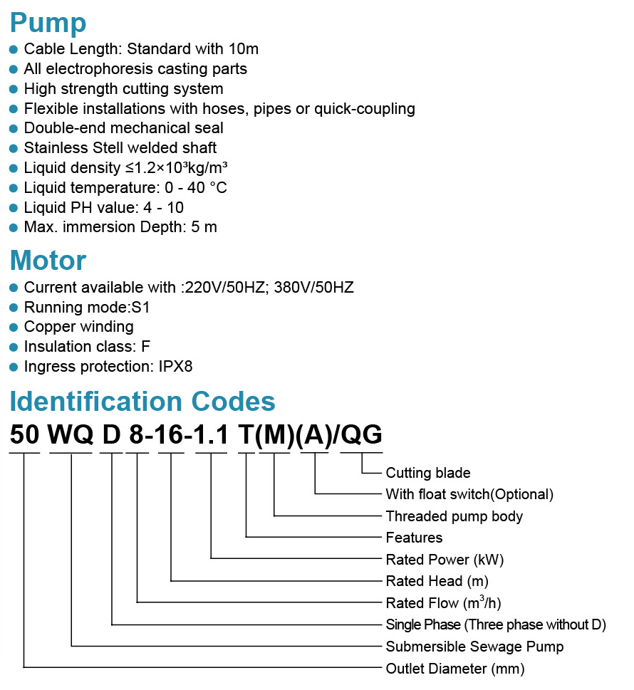 Submersible Sewage Pump Features - WQ-T - LEO PUMP