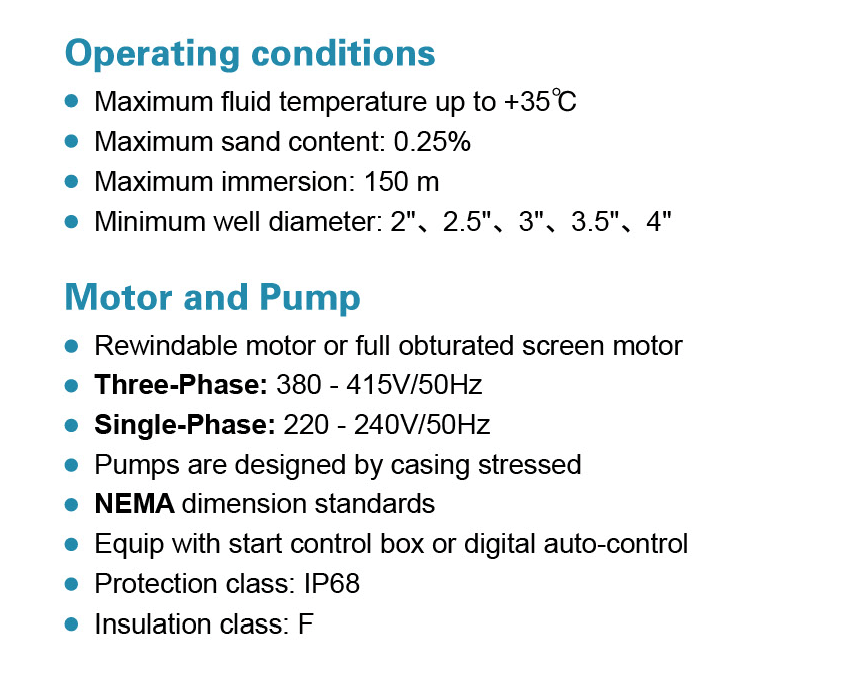 Submersible Borehole Pumps Features - XR - LEO PUMP