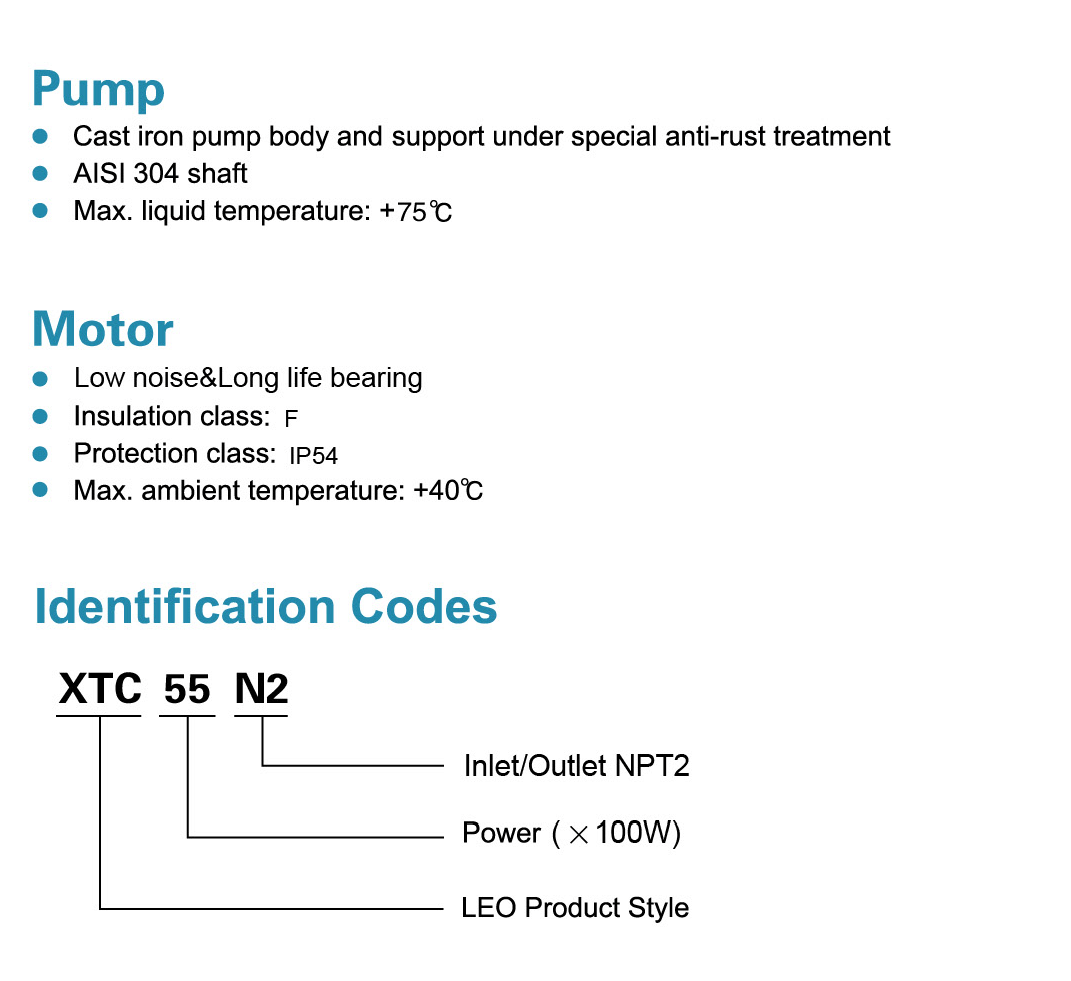 Centrifugal Pump 60Hz Features - XTC - LEO PUMP