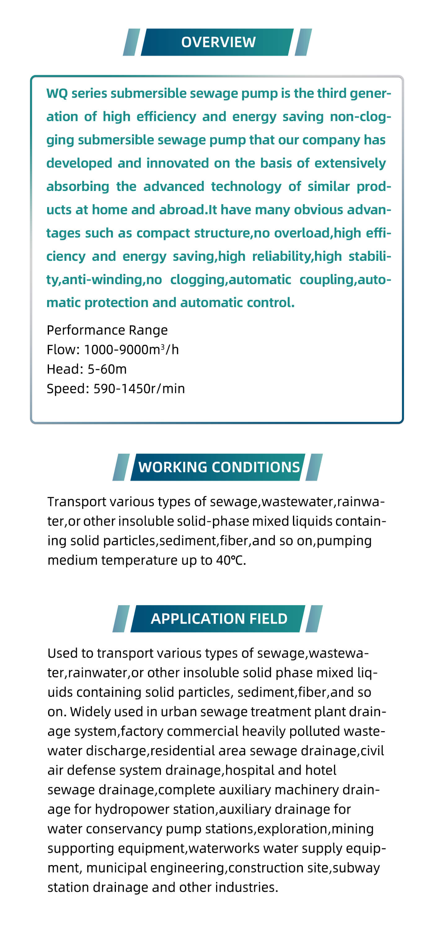 WQ Large and Medium-sized Submersible Sewage Pump