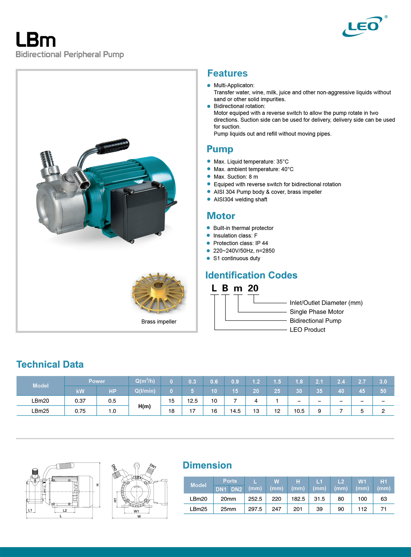 LBm Bidirectional Peripheral Pump Specification