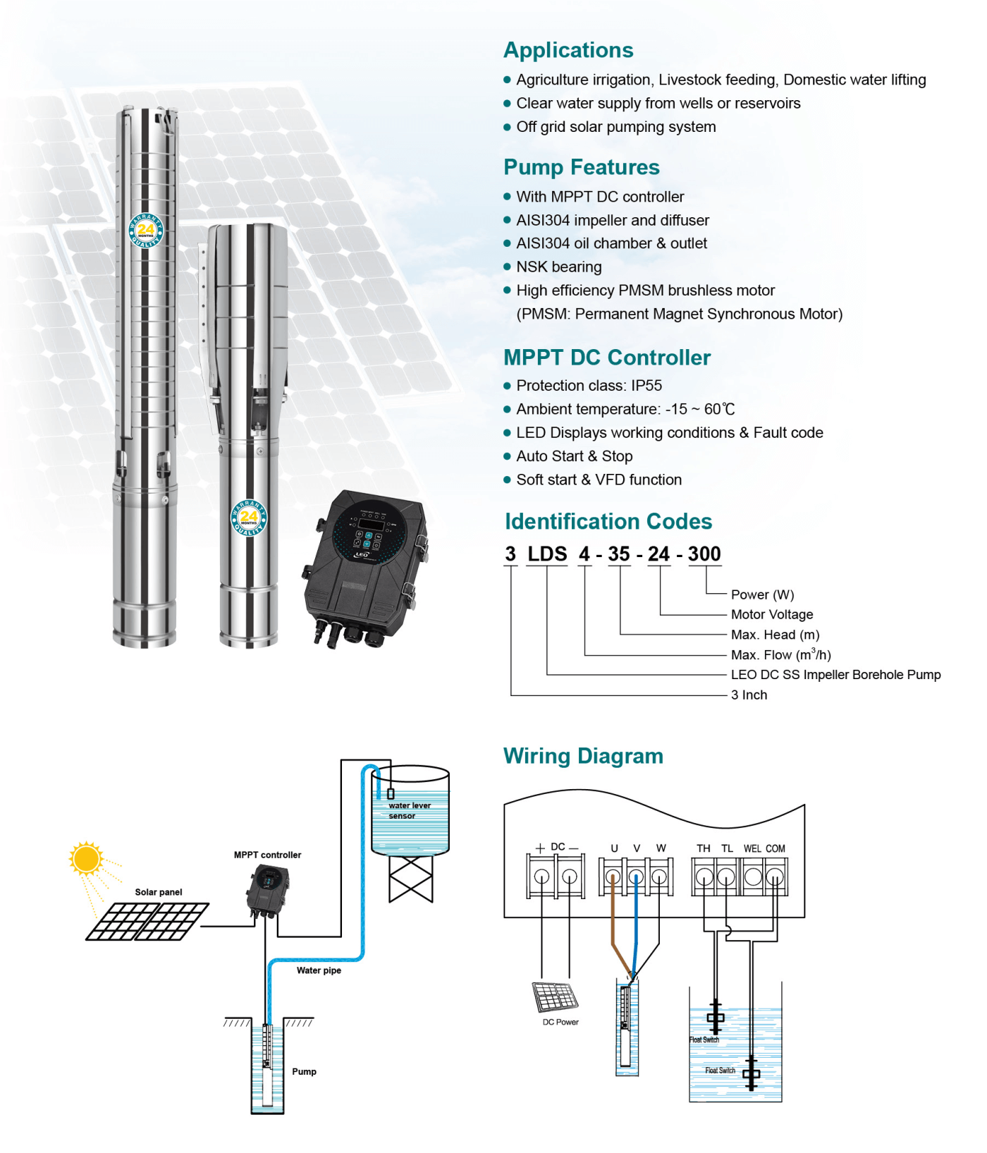 DC Solar Pump with stainless steel impeller Highlights - LDS - LEO PUMP