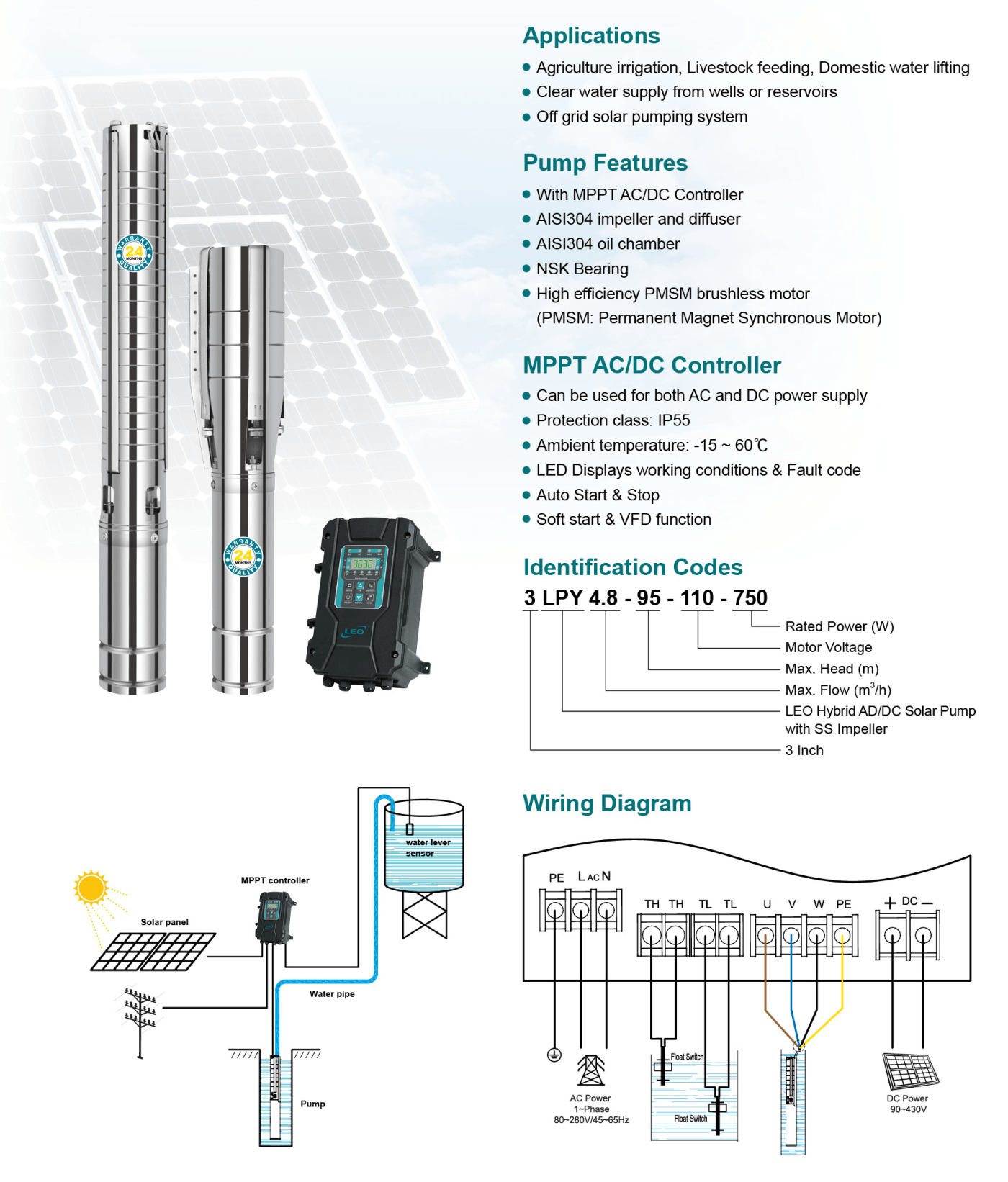 Hybrid AC-DC Solar Pump With Stainless Steel Impeller Highlights- LPY - LEO PUMP