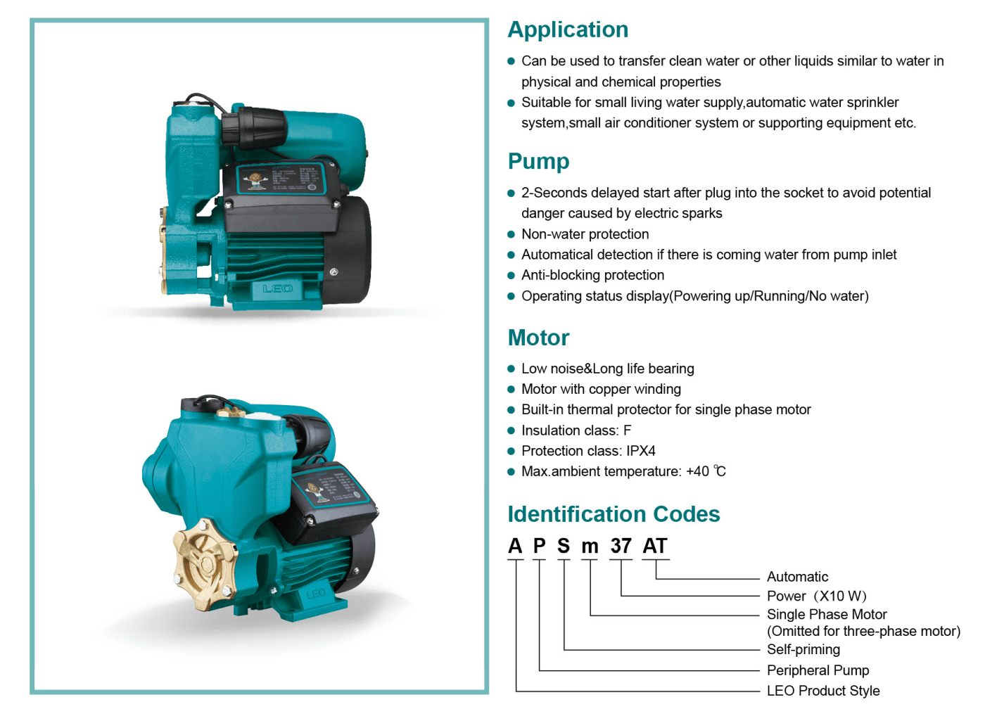 Automatic Self-priming Pump Specifications-1 - APSm-AT - LEO PUMP