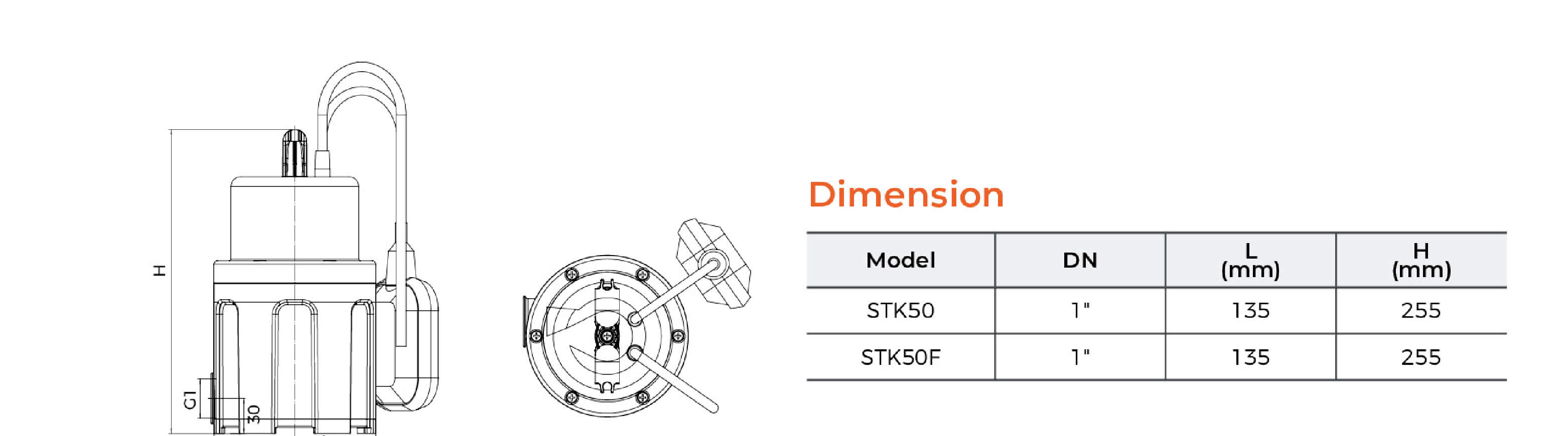 STK Submersible Peripheral Pump Dimension
