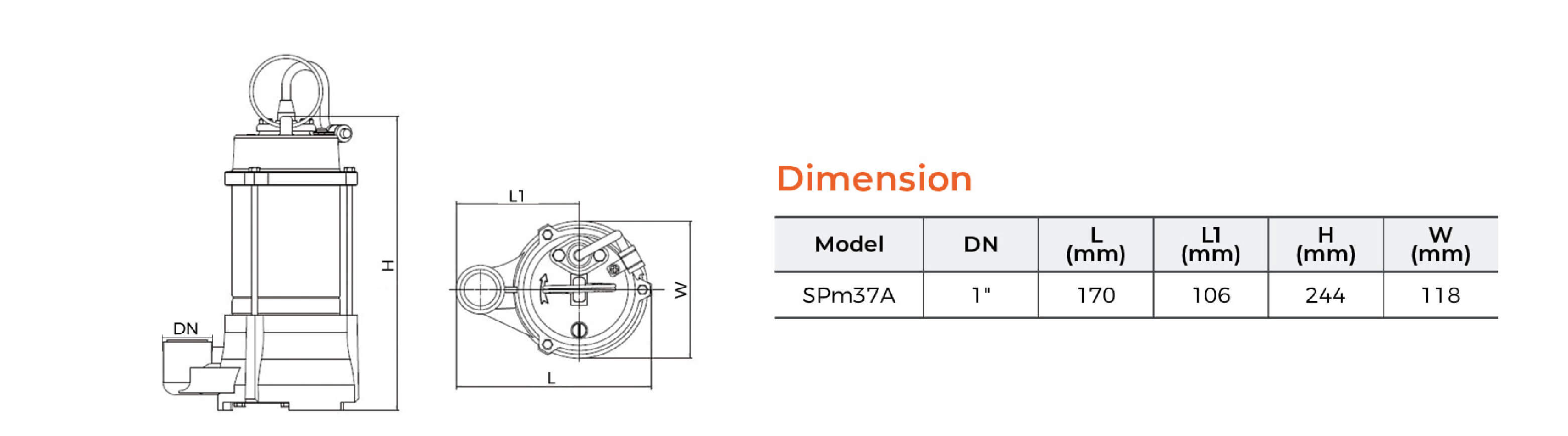 SPm Submersible Peripheral Pump Dimension