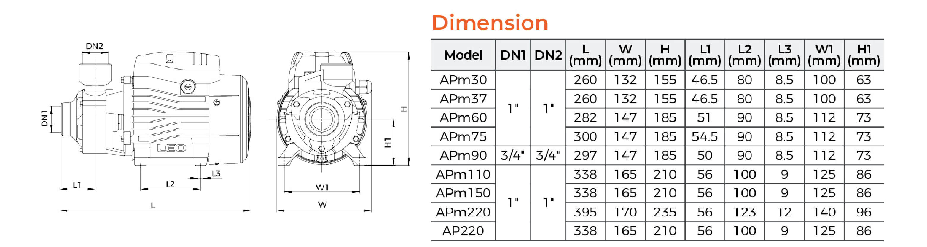 APm Peripheral Pump Dimension