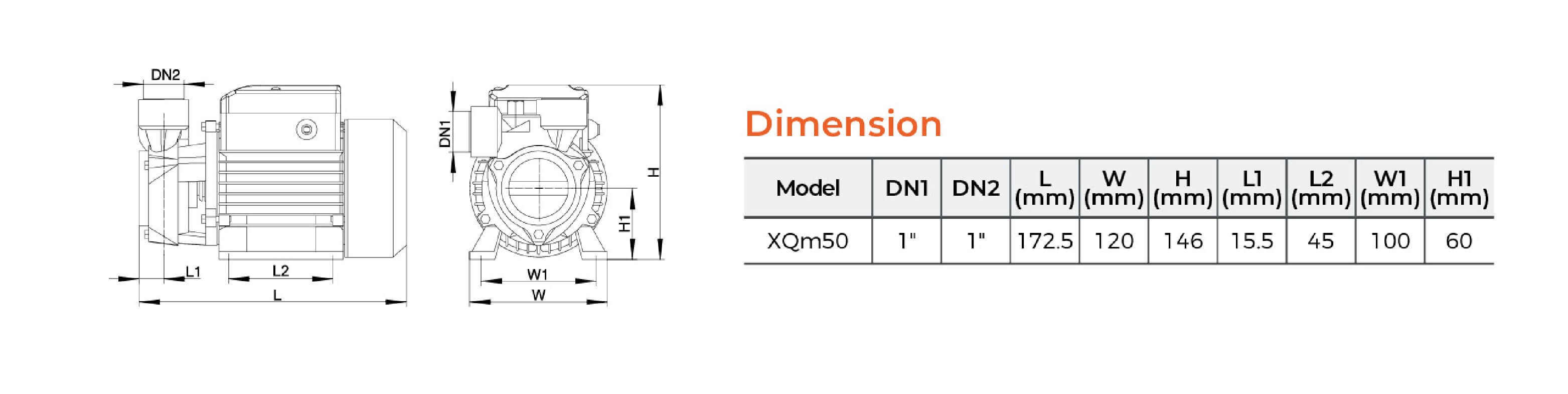 XQm Peripheral Pump Dimension