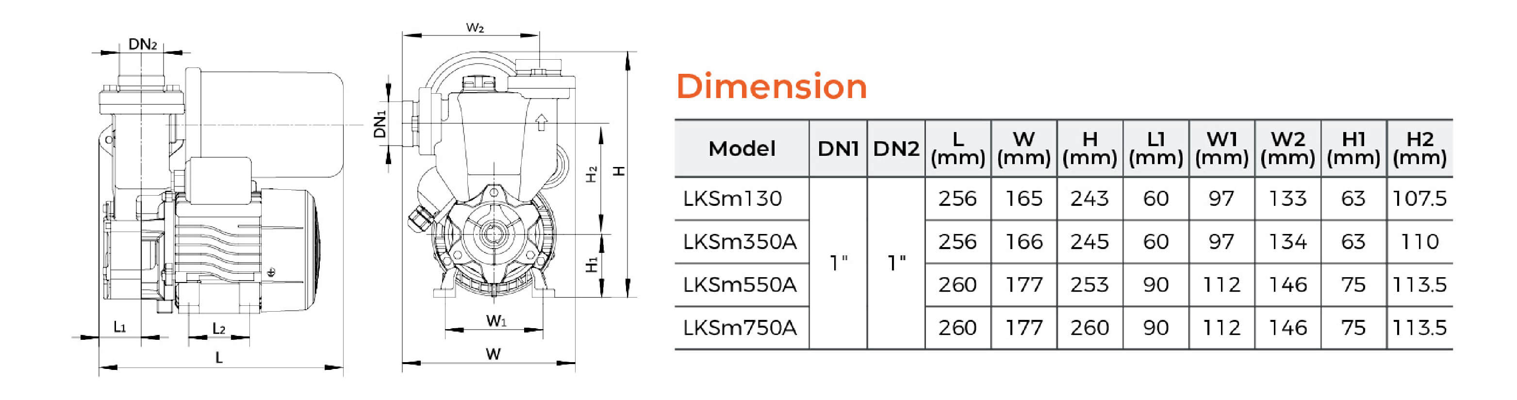 LKSm-A Self-priming Peripheral Pump Dimension