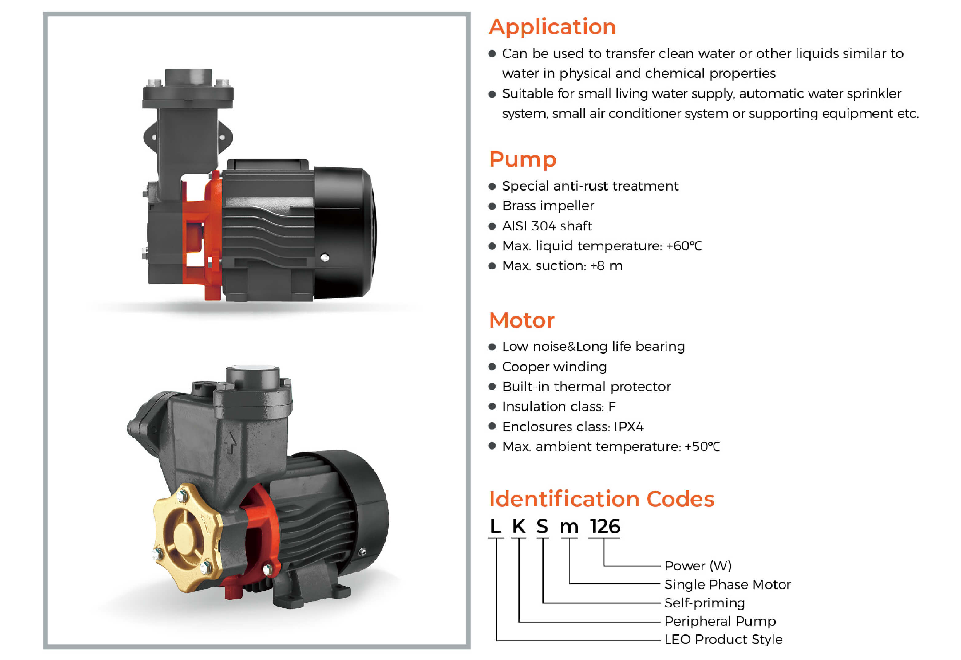 LKSm Self-priming Peripheral Pump Features