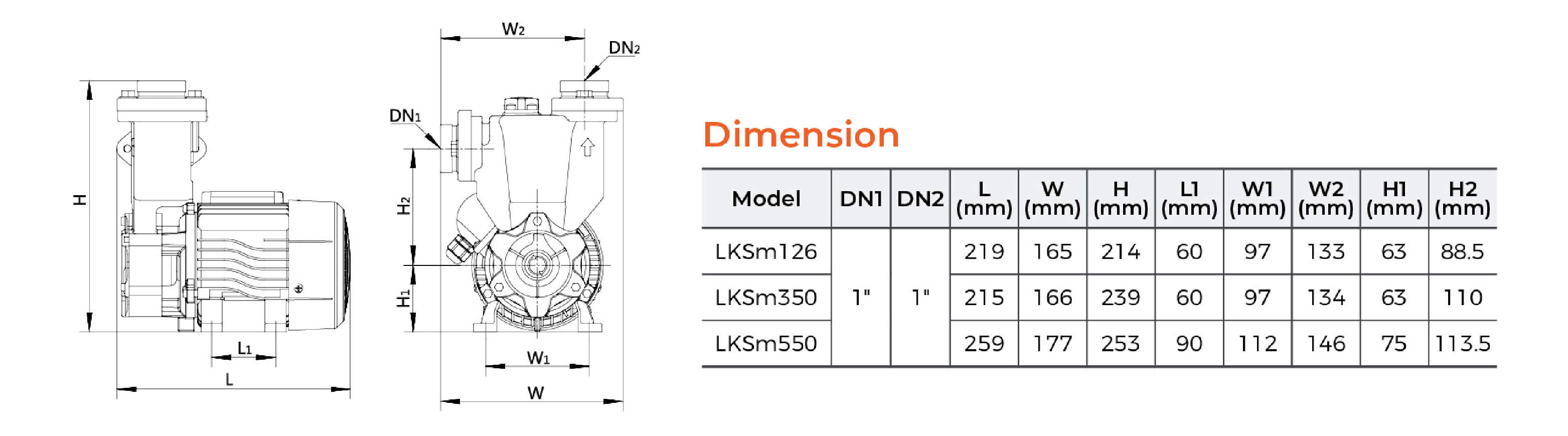 LKSm Self-priming Peripheral Pump Dimension