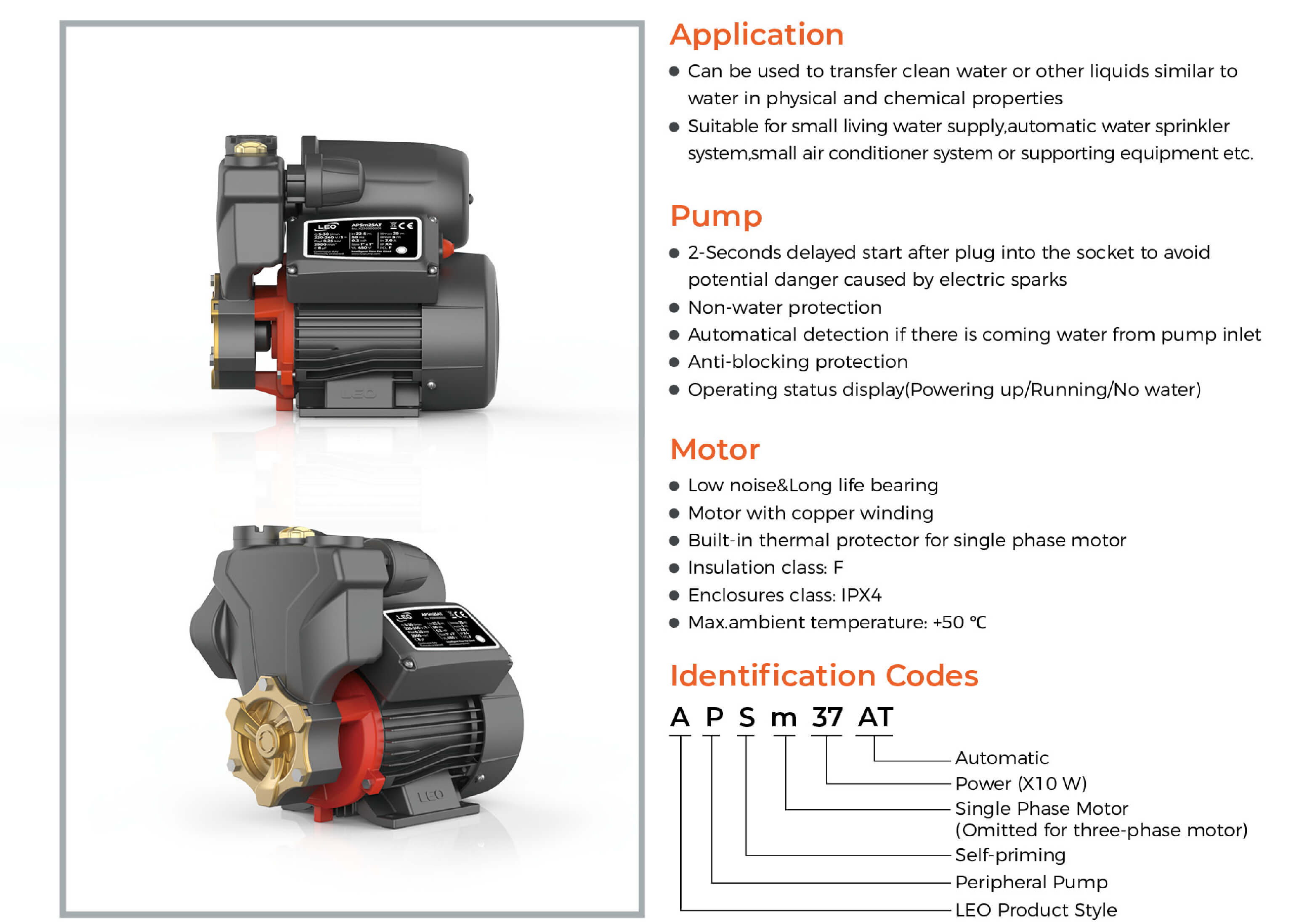 APSm-AT Automatic Self-priming Peripheral Pump Features