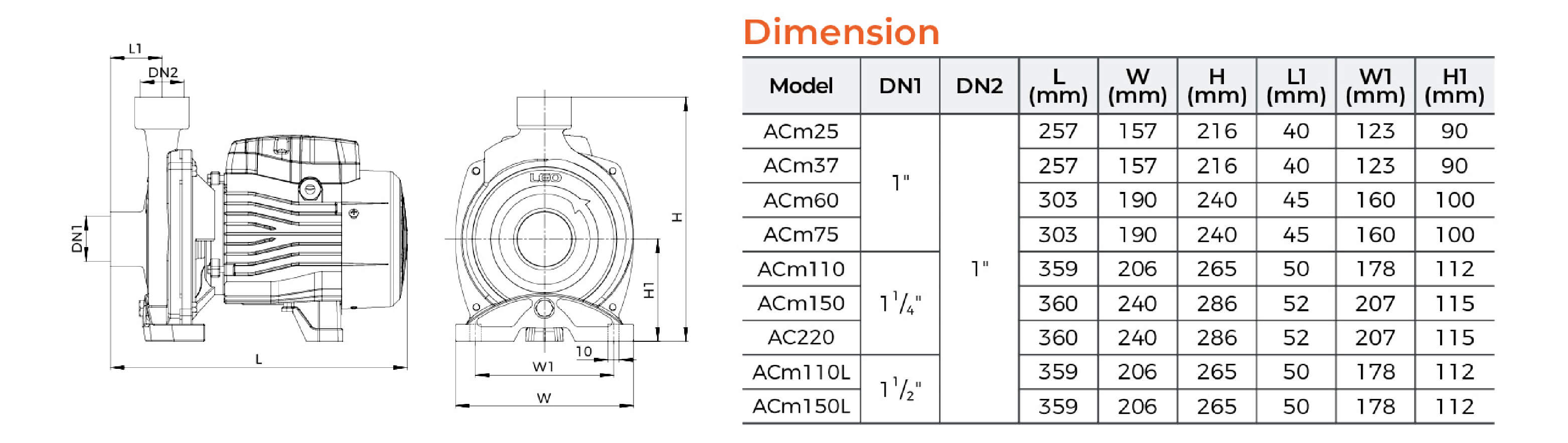 ACm Centrifugal Pump Dimension