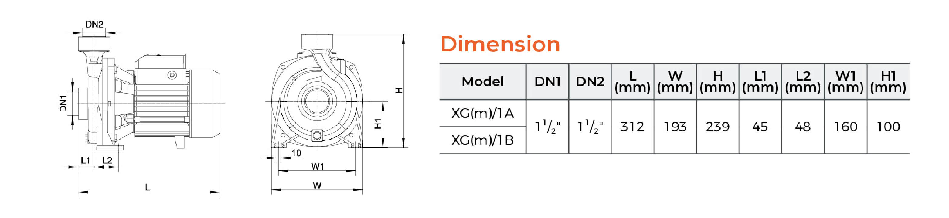 XGm Centrifugal Pump Dimension
