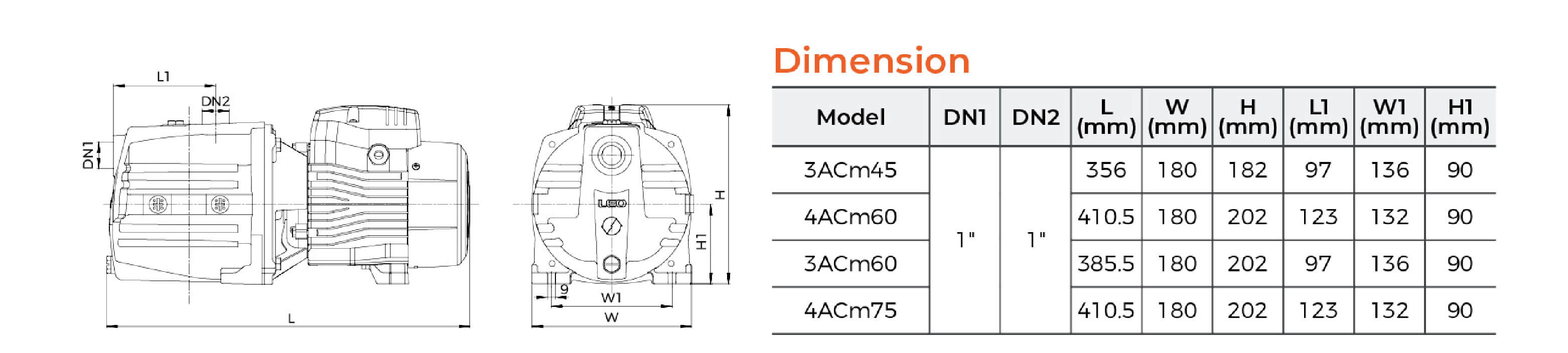 ACm Multistage Centrifugal Pump Dimension