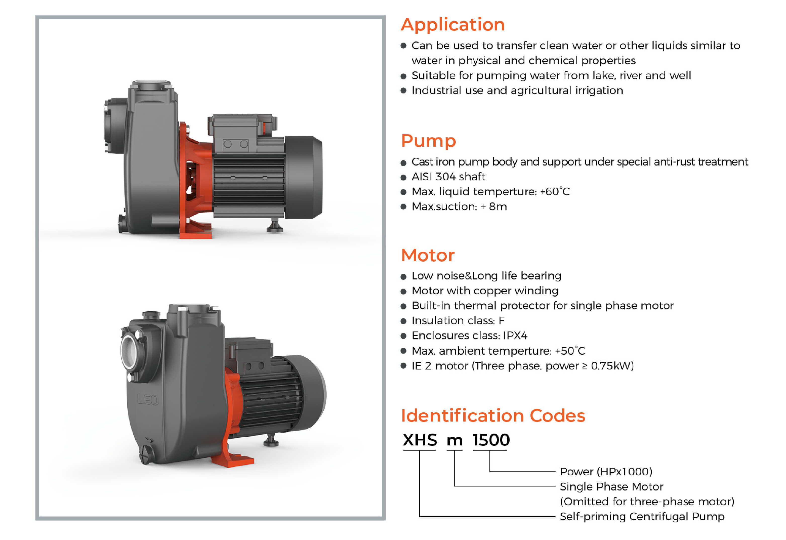 XHSm Self-priming Centrifugal Pump Features