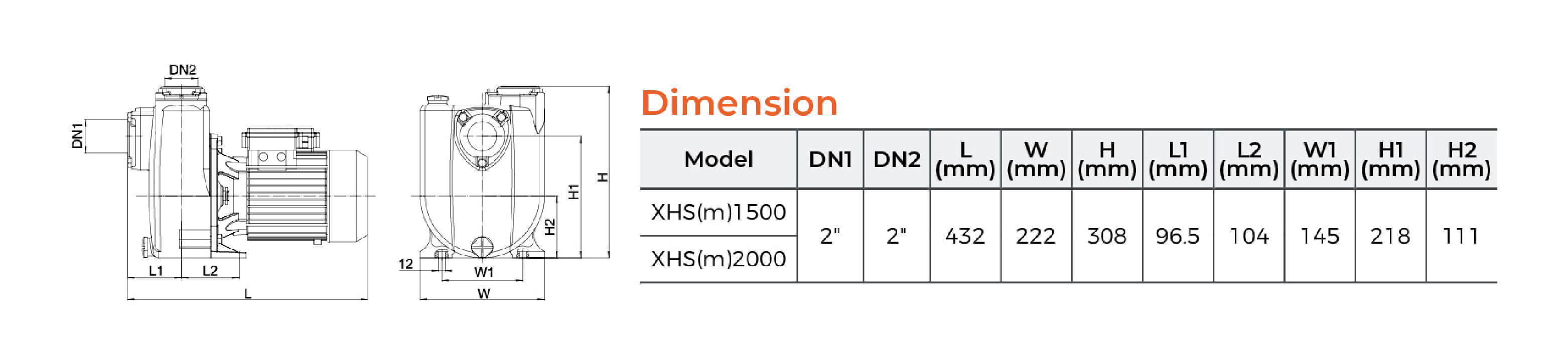 XHSm Self-priming Centrifugal Pump Dimension