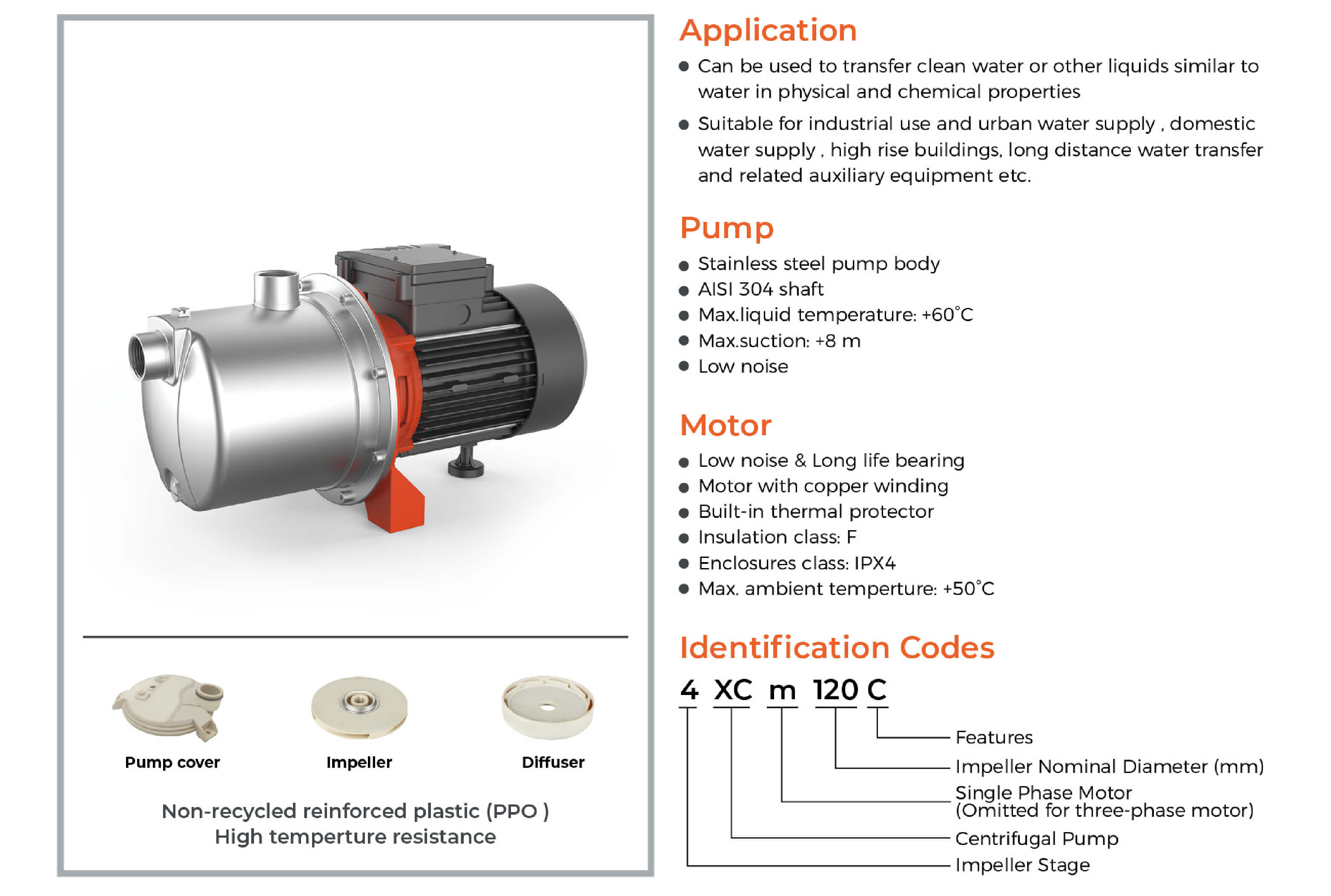 XCm Stainless Steel Multistage Centrifugal Pump Features