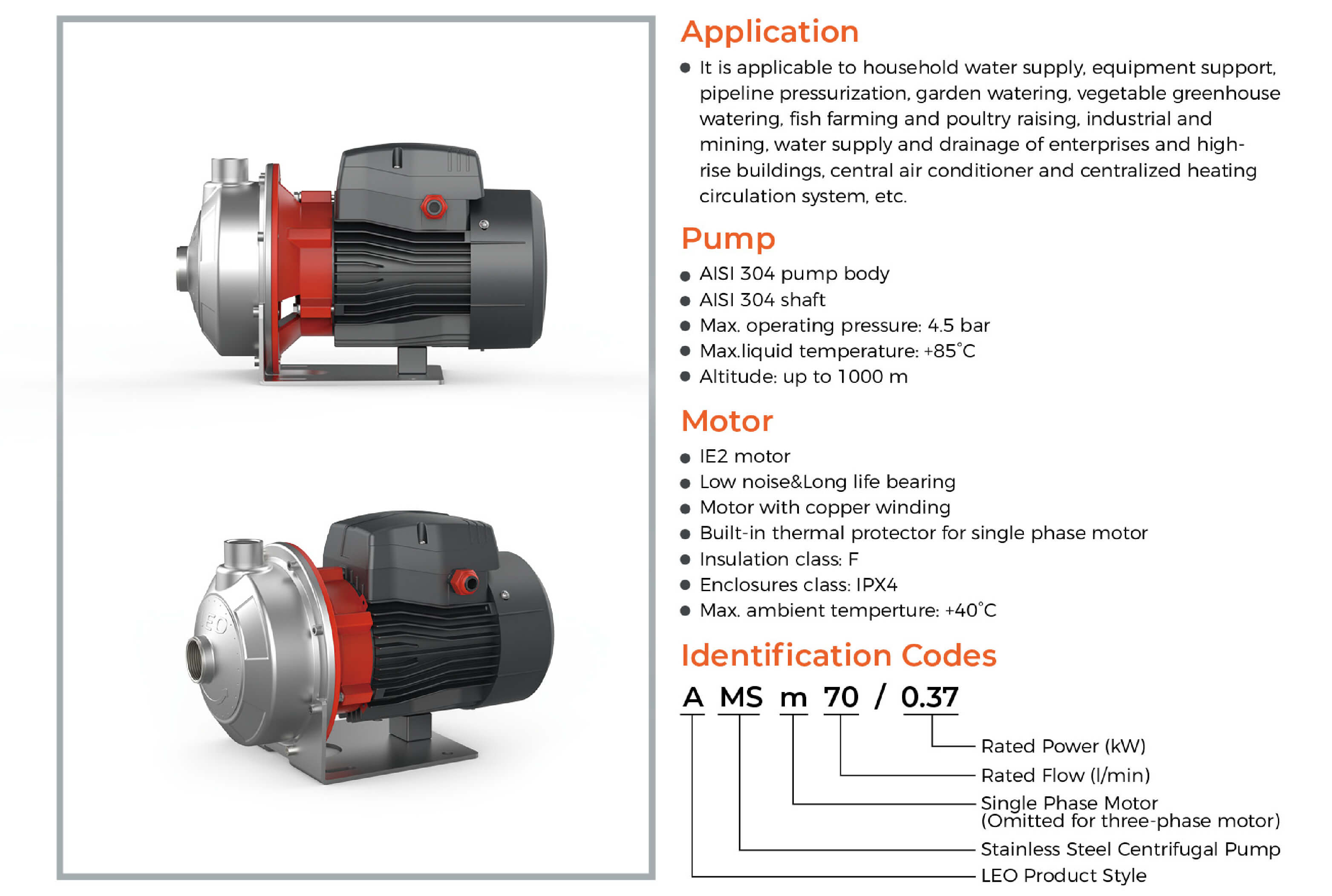 AMS Stainless Steel Centrifugal Pump Features