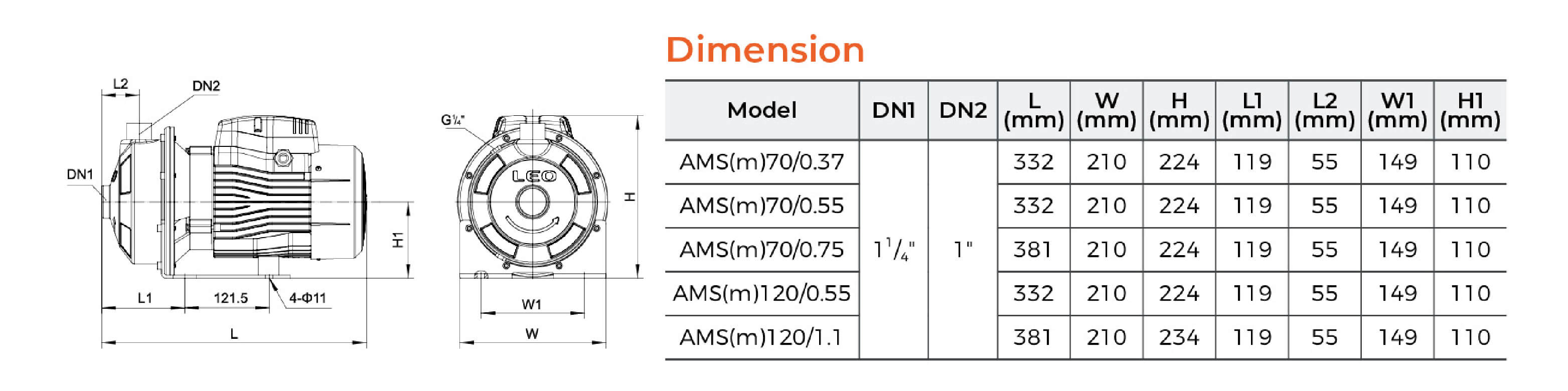 AMS Stainless Steel Centrifugal Pump Dimension 1