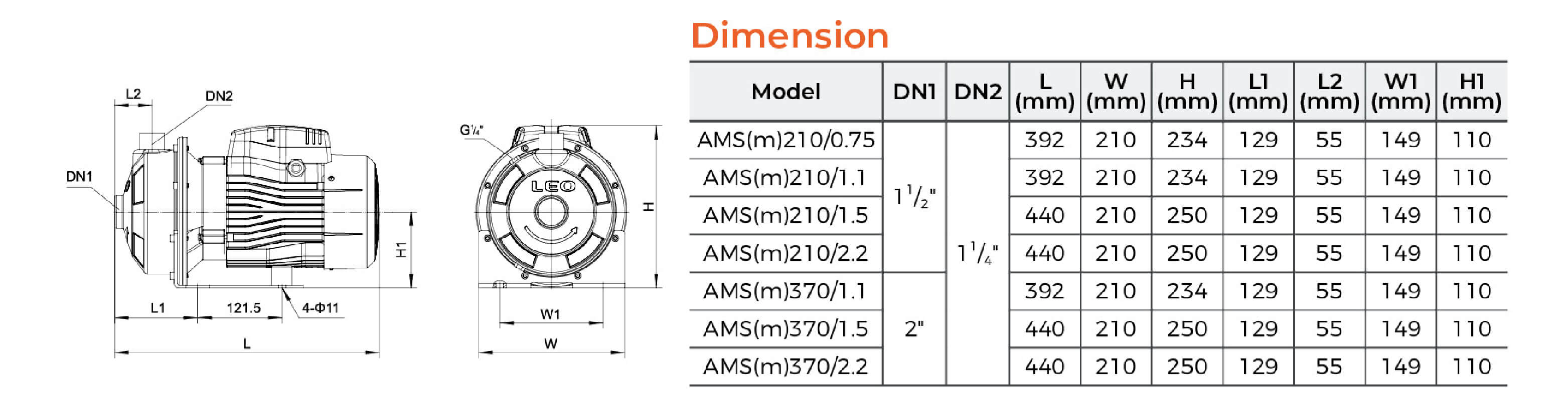 AMS Stainless Steel Centrifugal Pump Dimension 2