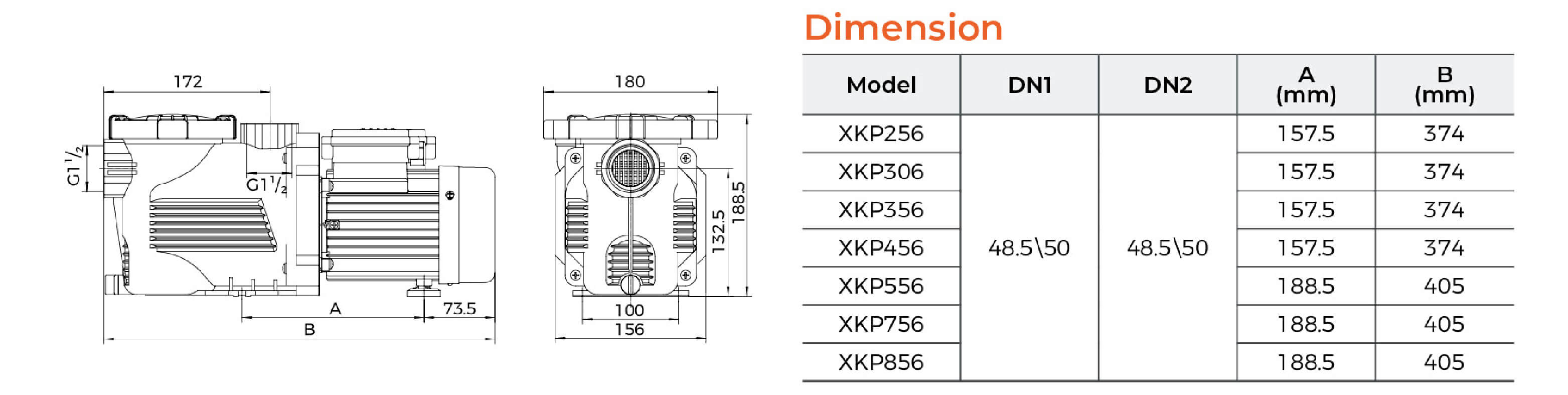 XKP-6 Pool Pump Dimension