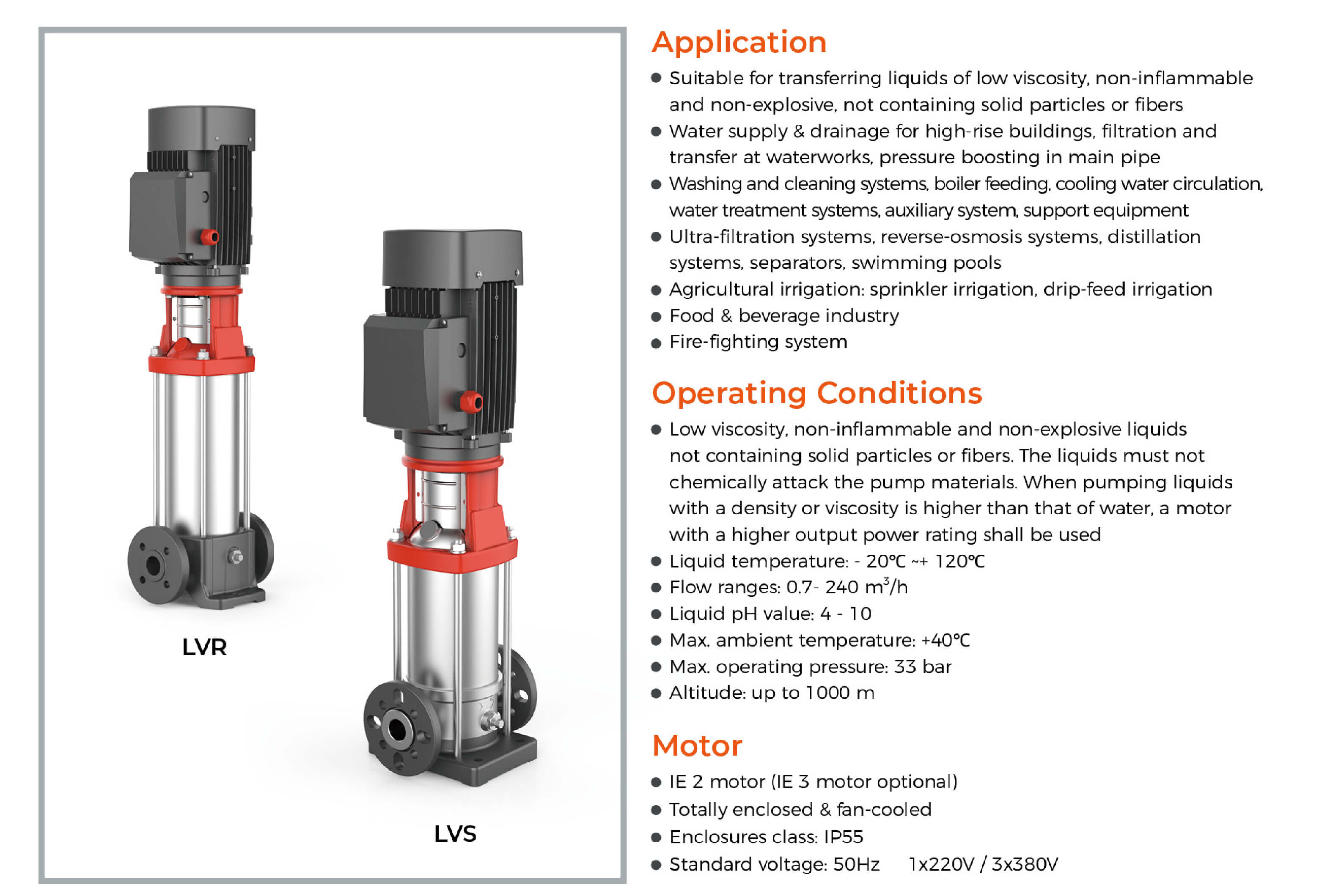 LVR LVS Stainless Steel Vertical Multistage Pump Features