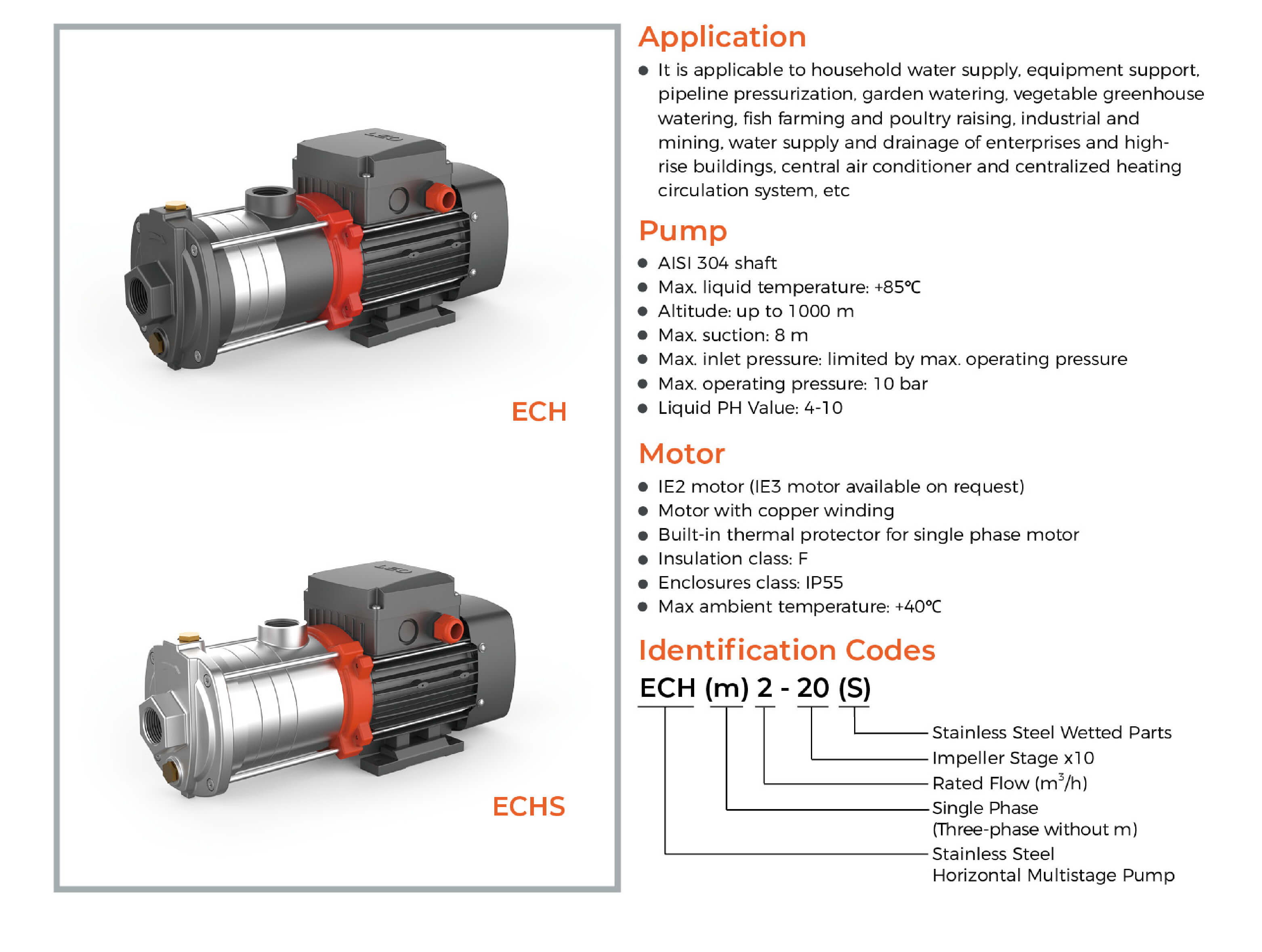 ECH Stainless Steel Horizontal Multistage Pump Features