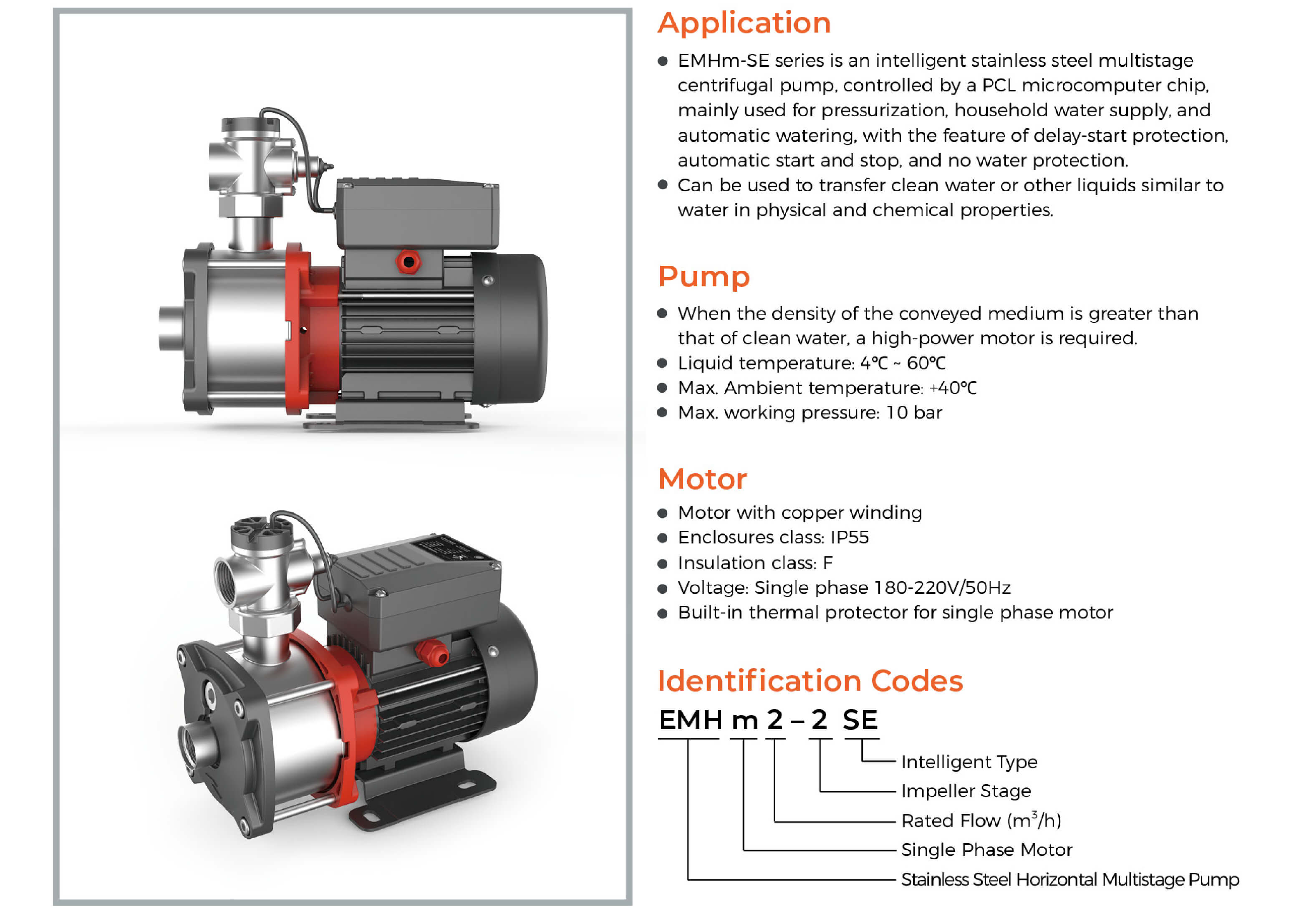 EMHm-SE Stainless Steel Horizontal Multistage Pump Features