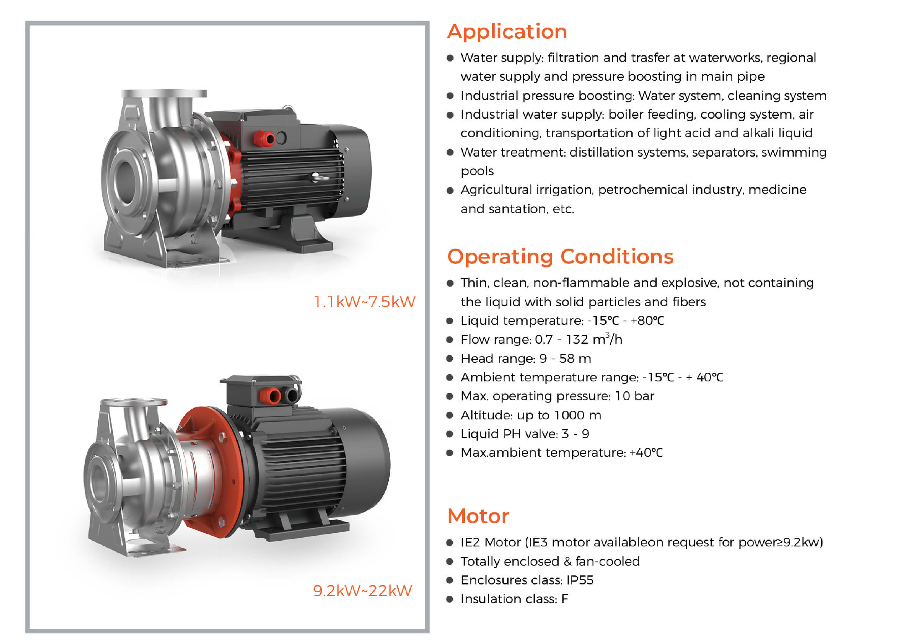 XZS Stainless Steel Standard Centrifugal Pump Features