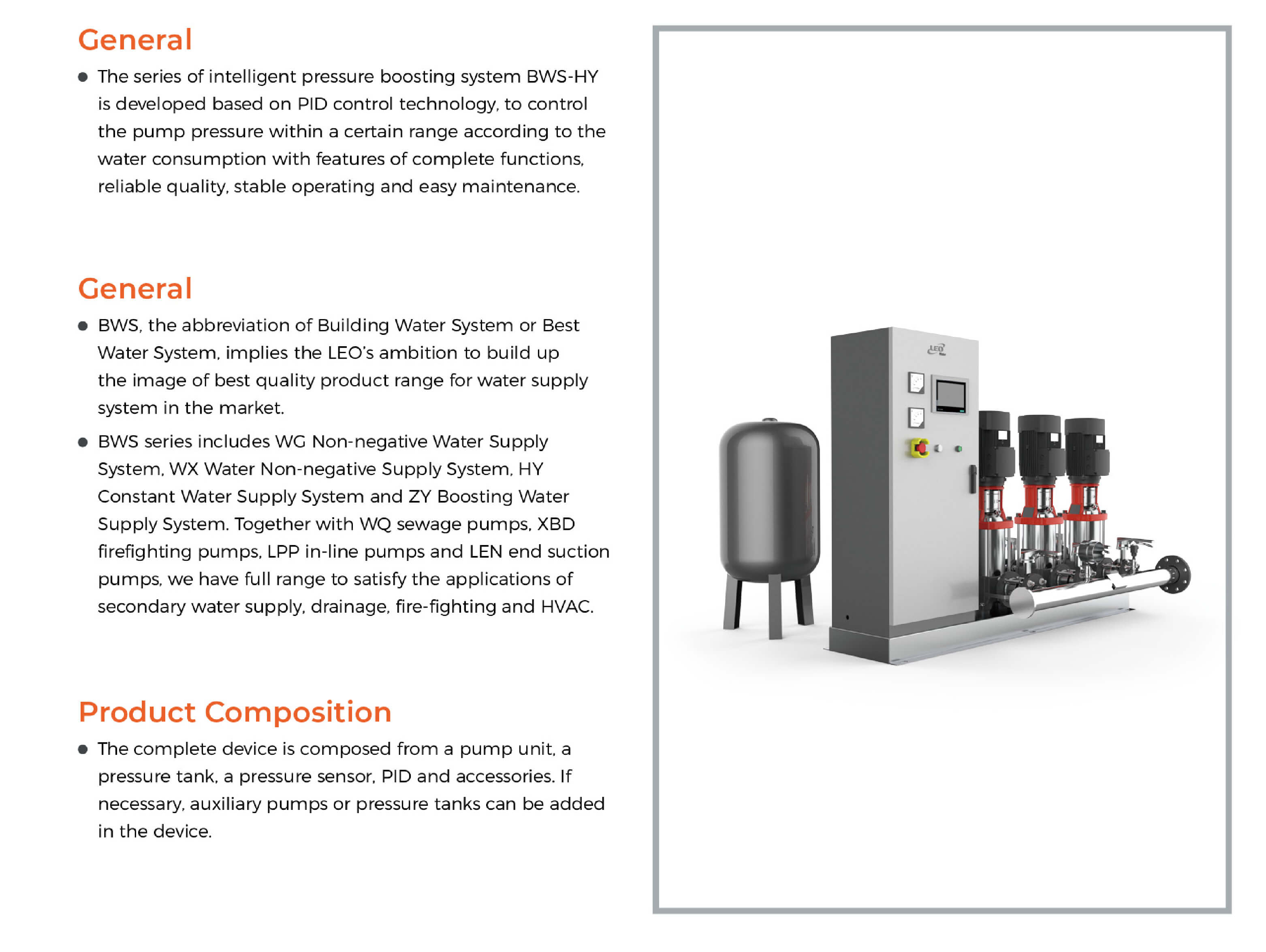 BWS Pressure Booster System Features