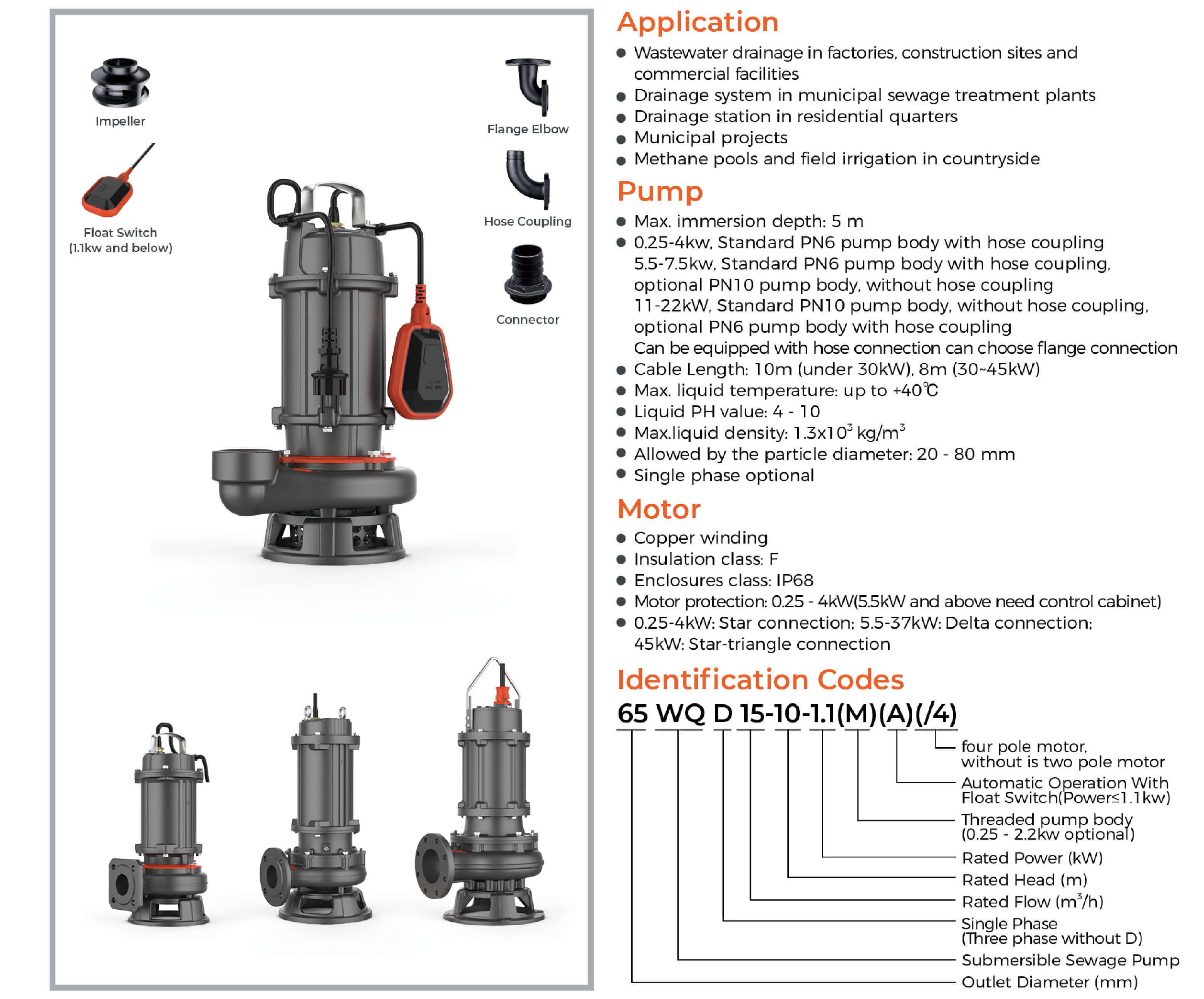 WQ Submersible Sewage Pump Features