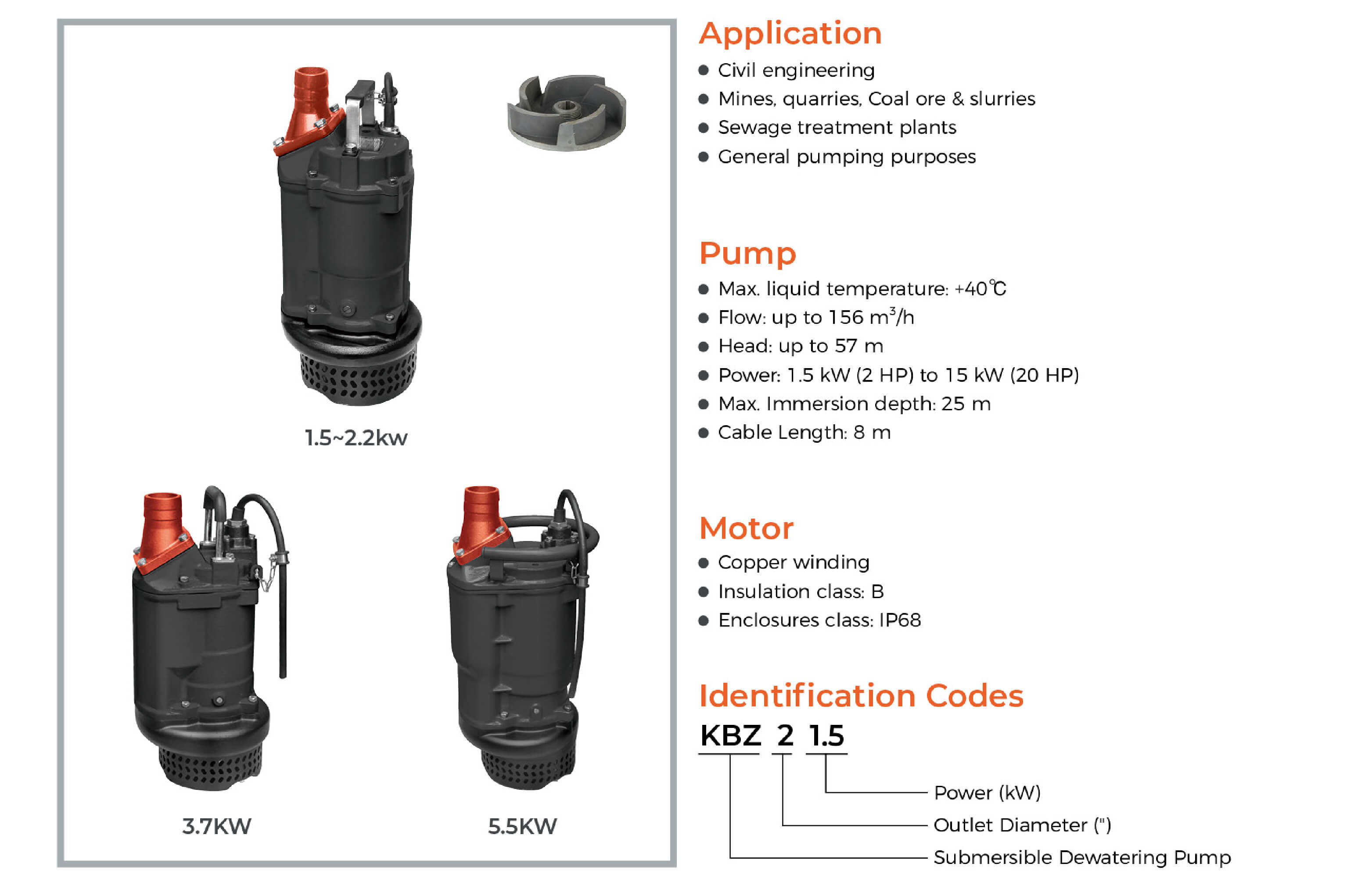 KBZ Submersible Dewatering Pump (Power less than 7.5kW) Features